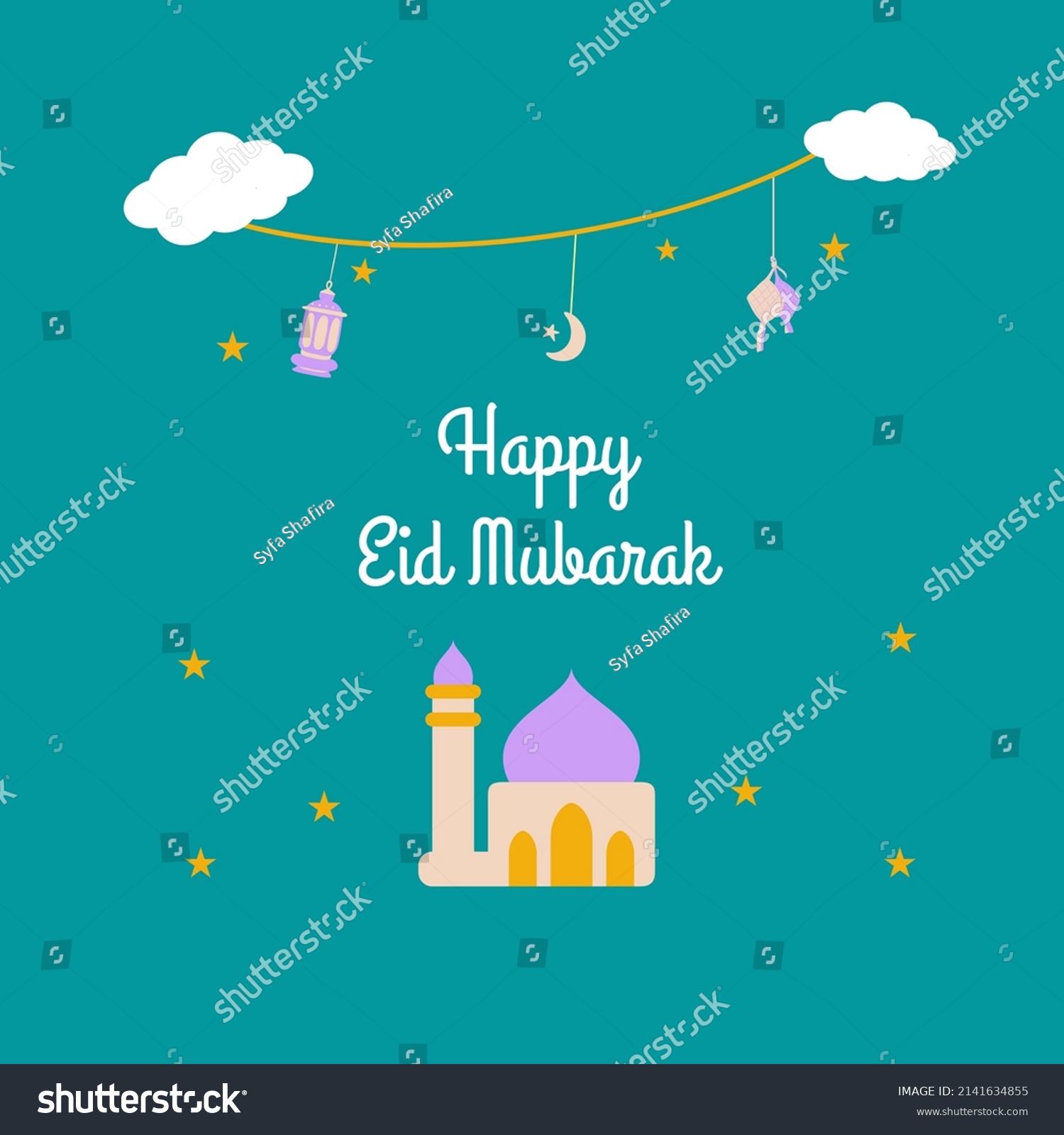 Vector Illustration Mosque Graphics Lantern Lights Stock Vector ...