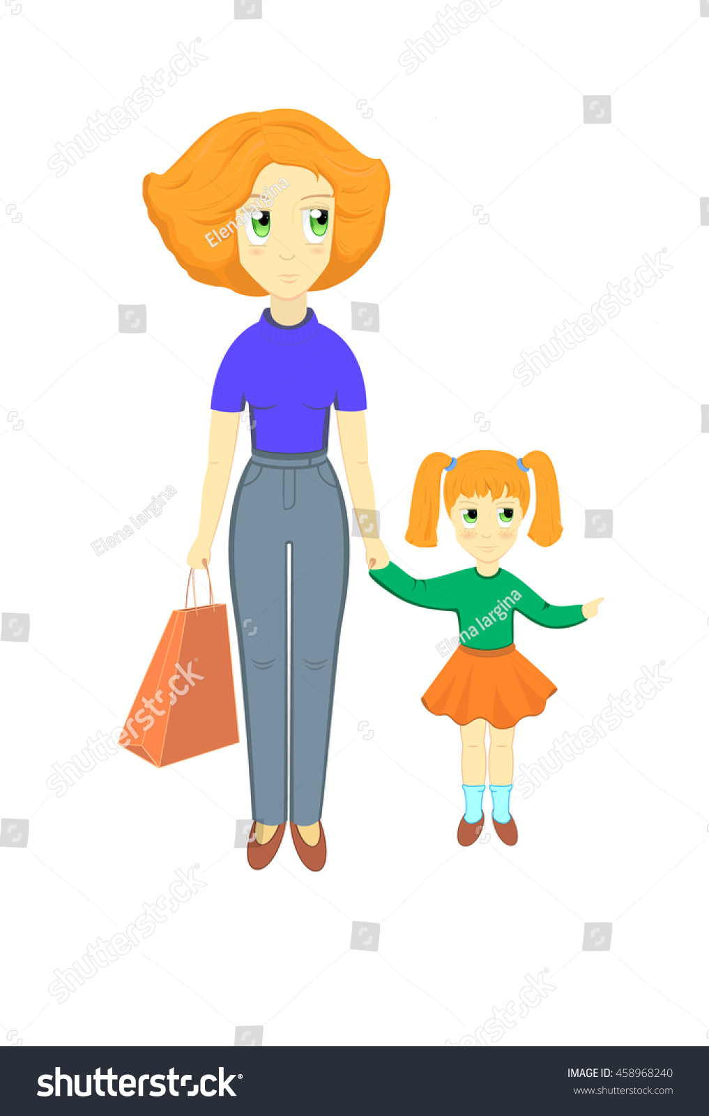 Vector Illustration Mother Daughter Cartoon Characters: เวกเตอร์สต็อก