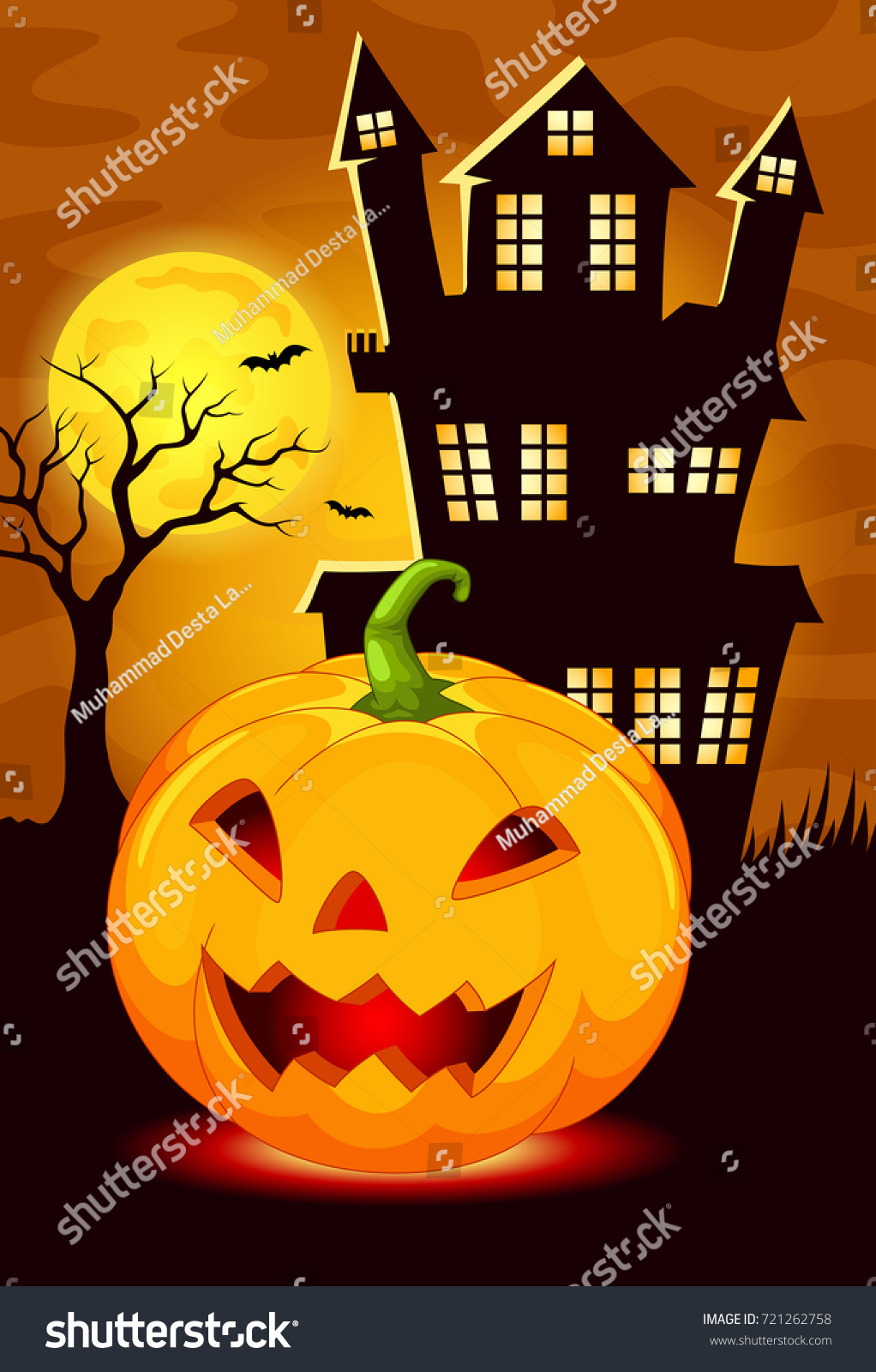 Vector Illustration Mystery House Pumpkin Lanterns Stock Vector ...