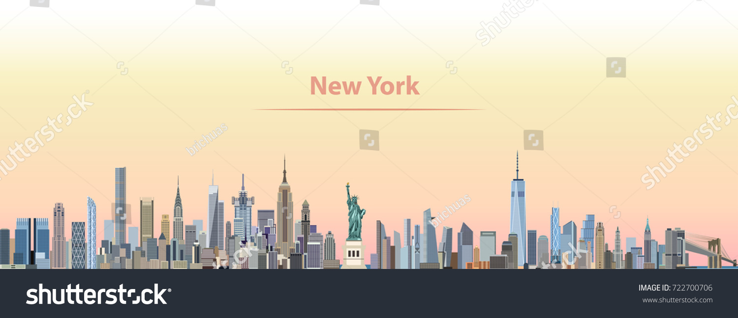 SVG of vector illustration of New York city skyline at sunrise svg