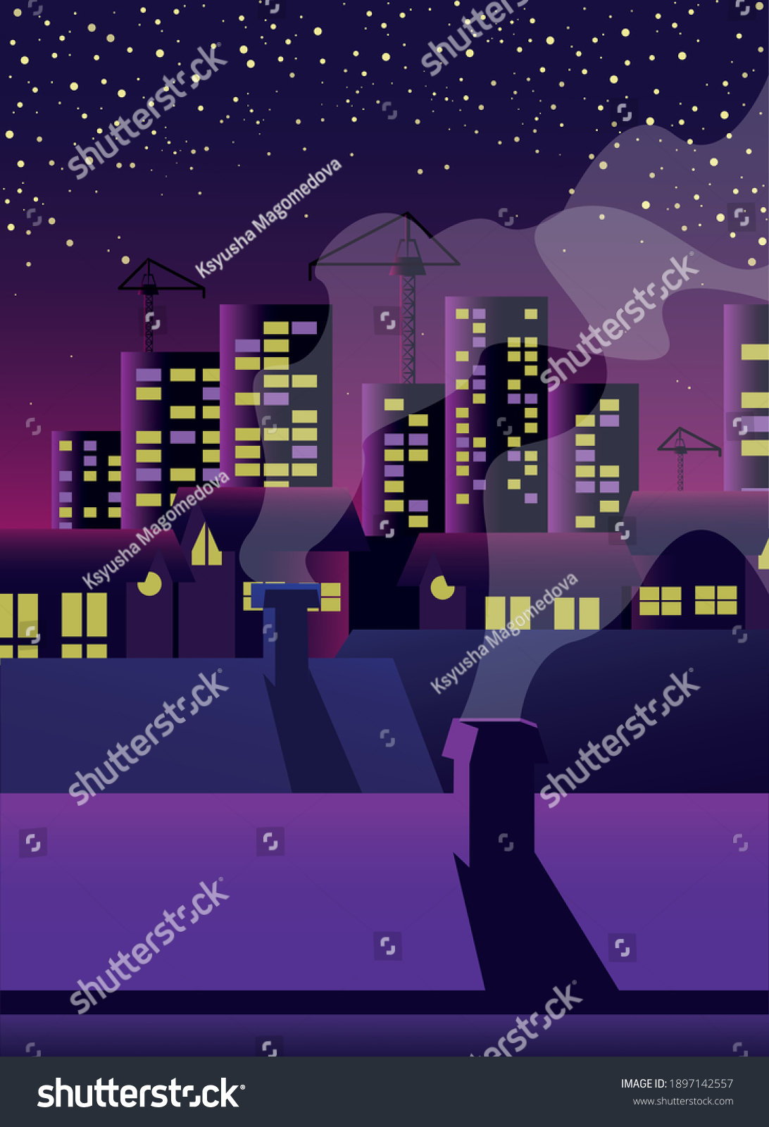 Vector Illustration Night City Stock Vector Royalty Free 1897142557 1934