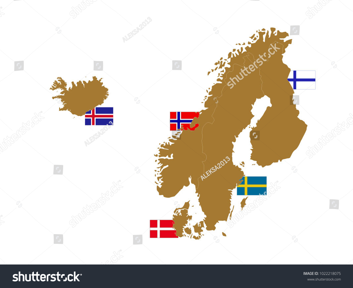 Vector Illustration Nordic Countries Map Flags Stock Vector (royalty 