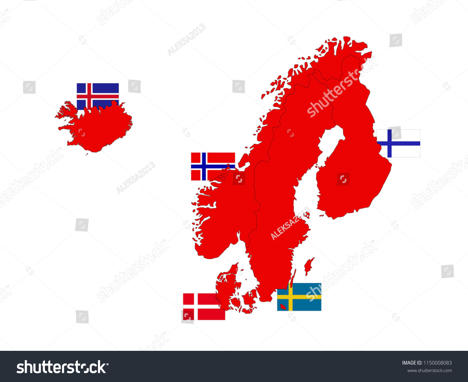 Vector Illustration Nordic Countries Maps Flags Stock Vector (Royalty ...