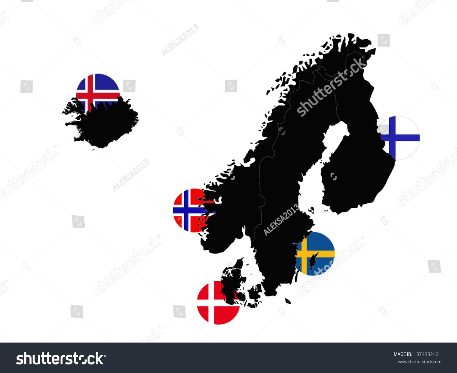 Vector Illustration Nordic Countries Maps Flags Stock Vector (Royalty ...