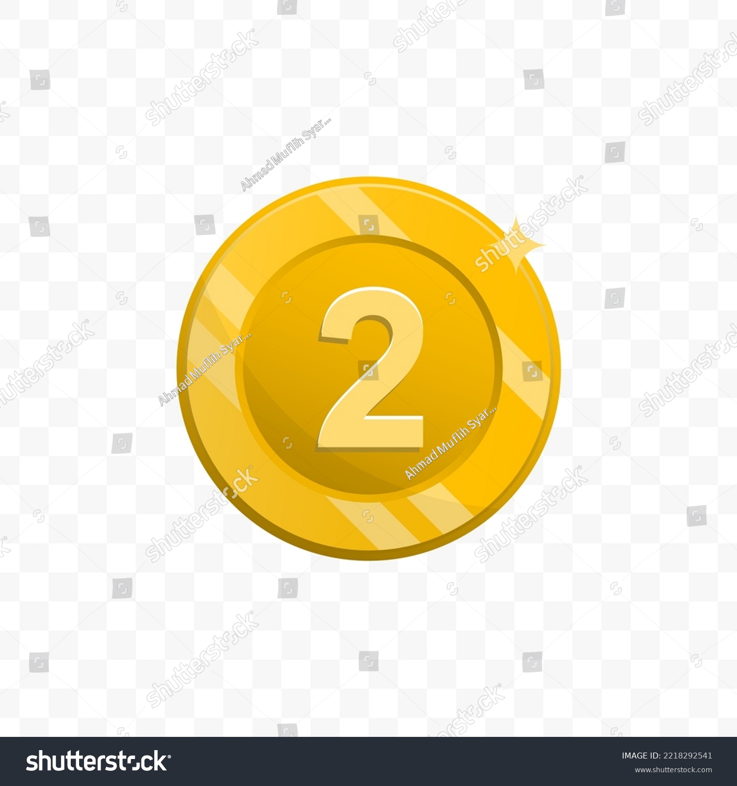 SVG of Vector illustration of number 2 coin in gold color on transparent background (PNG). svg