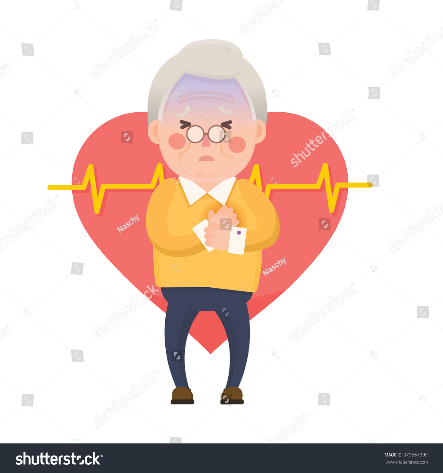 Vector Illustration Old Man Having Chest Stock Vector 379567309 ...