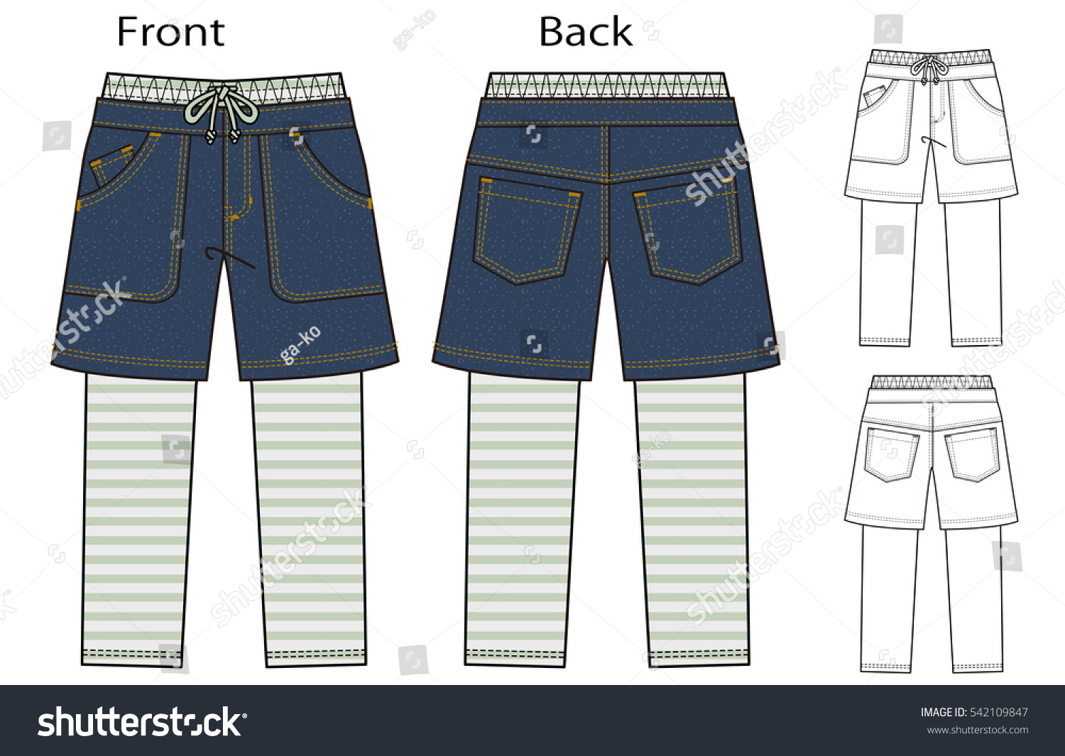 Vector Illustration Pants Front Back Views Stock Vector (Royalty Free ...