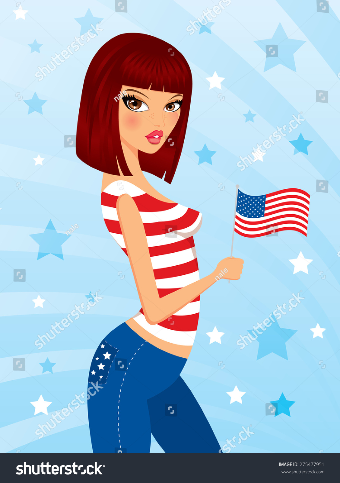 Vector Illustration Patriotic Girl Celebrating Fourth Stock Vector ...