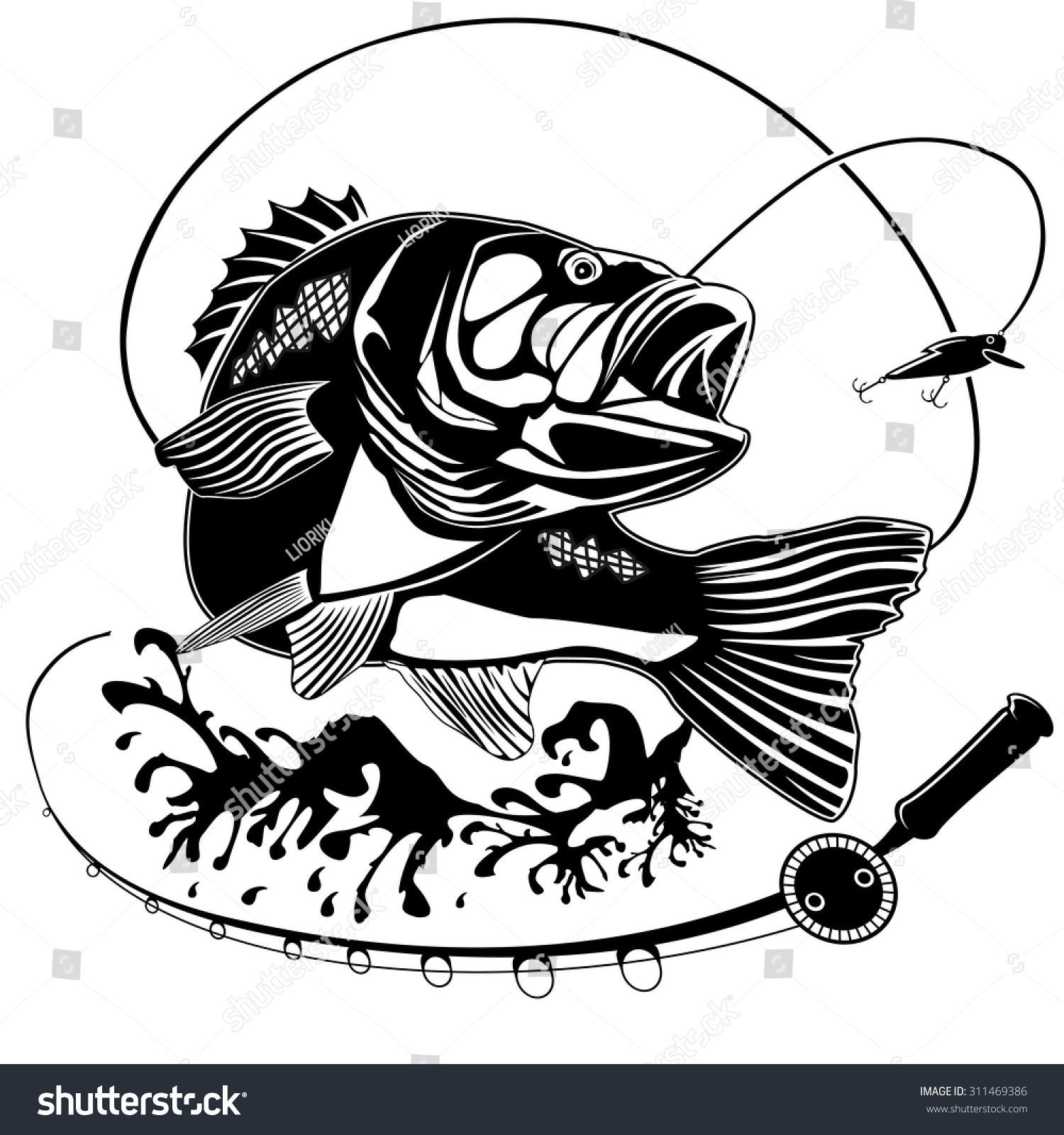 Vector Illustration Perch Fish Fishing Rod Stock Vector (Royalty Free ...