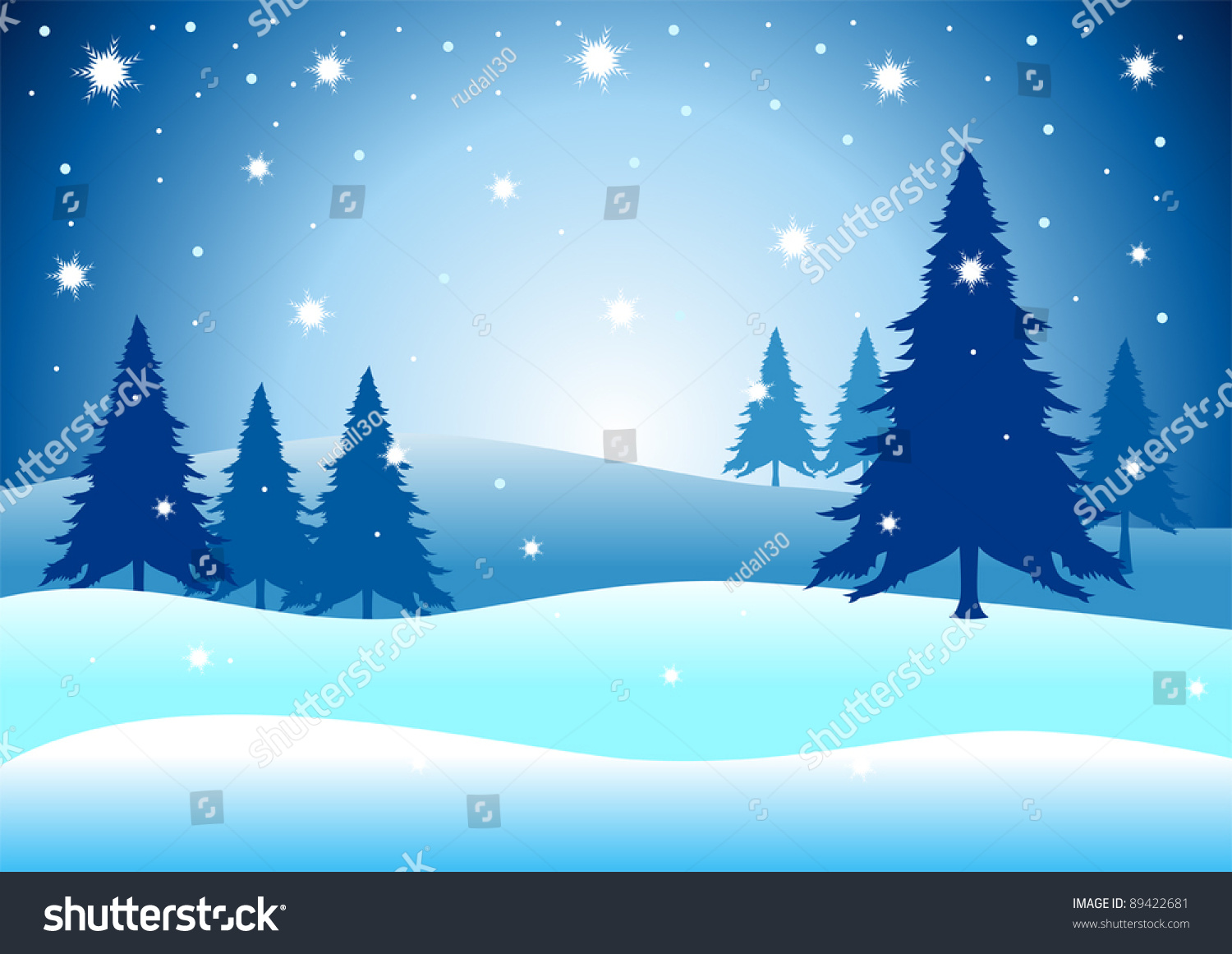 Vector Illustration Pine Trees On Snowy Stock Vector (Royalty Free