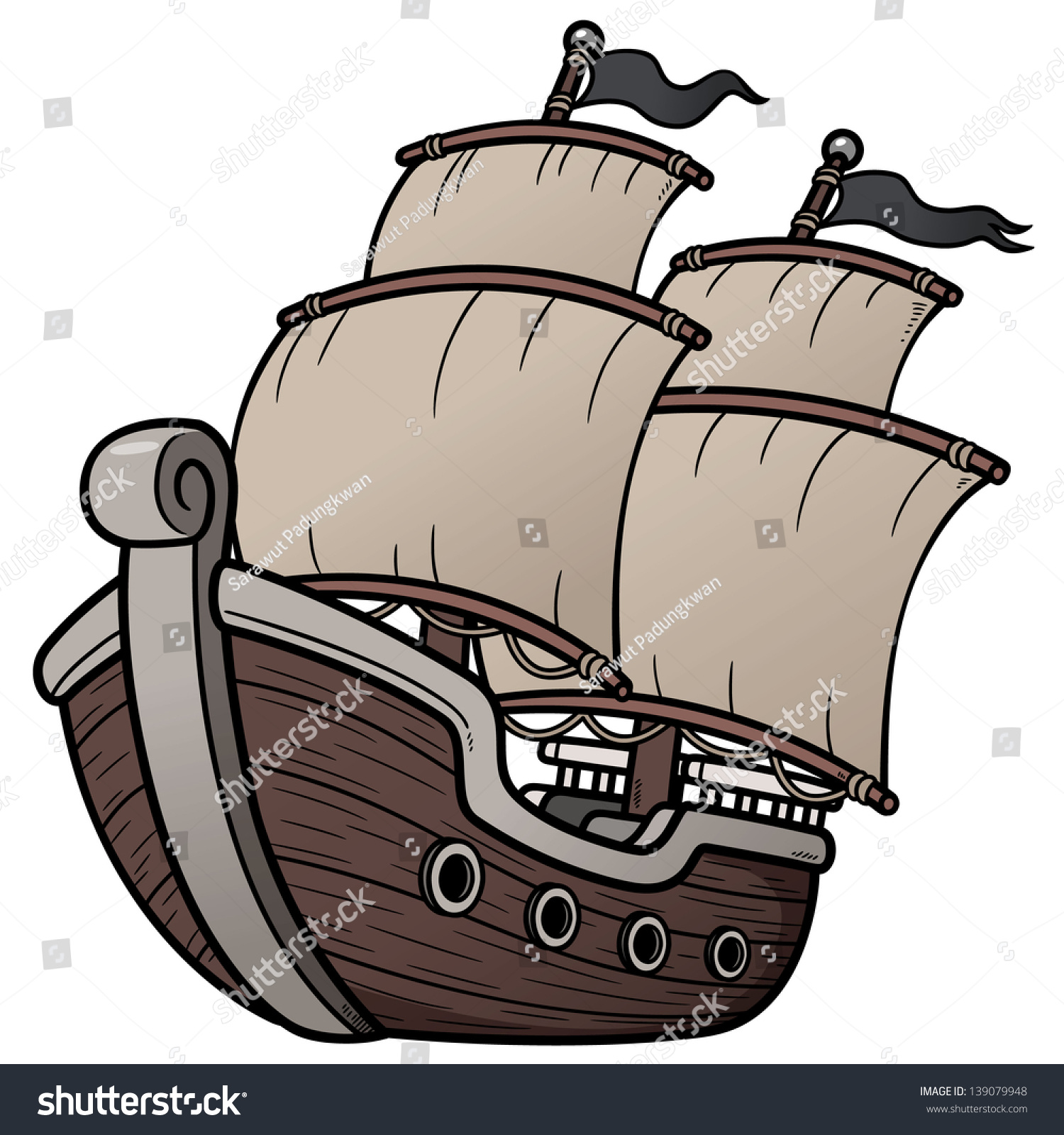 Vector Illustration Pirate Ship Stock Vector (Royalty Free) 139079948 ...