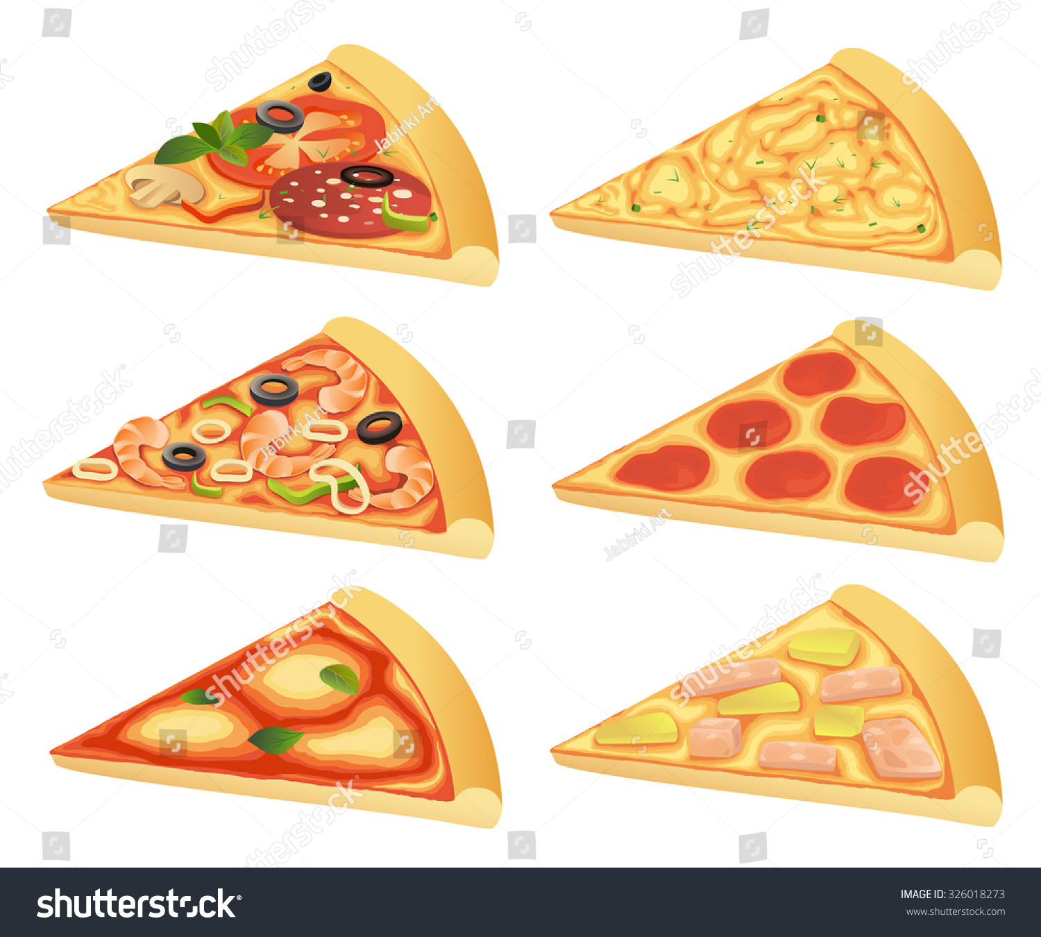 Vector Illustration Pizza Slices Different Toppings Stock Vector ...