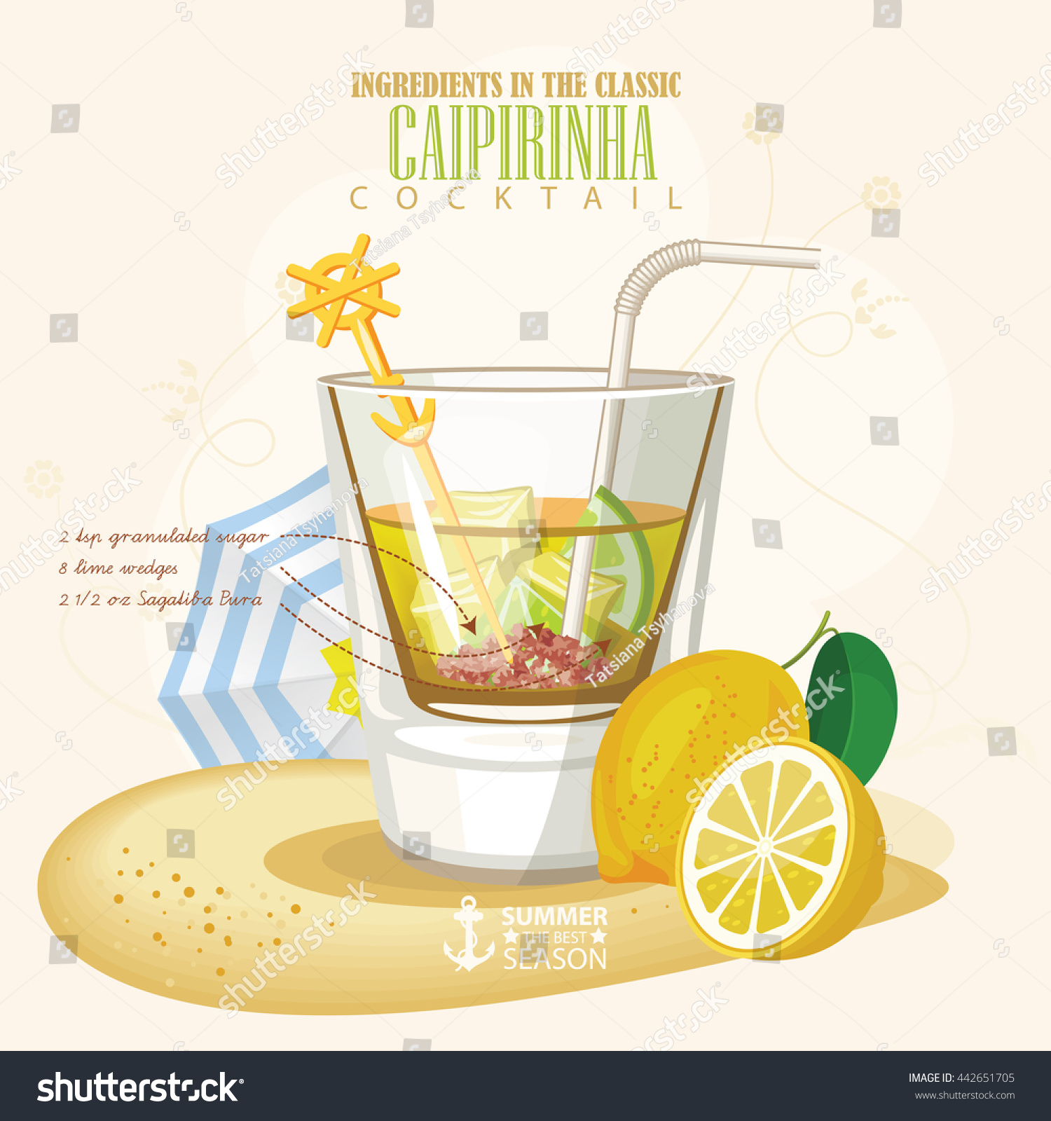 Vector Illustration Popular Alcoholic Cocktail Caipirinha Stock Vector Royalty Free 442651705 0449
