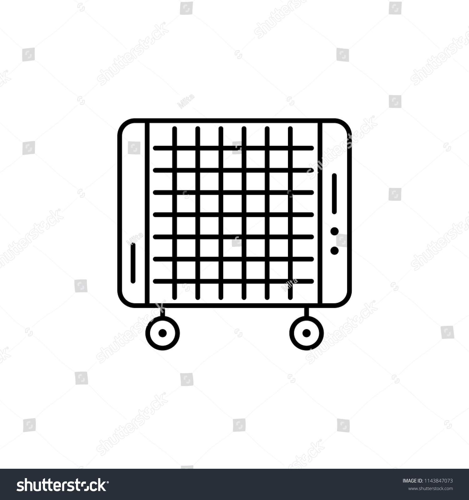 Vector illustration of portable micathermic heater. Line icon. Isolated object on white background.