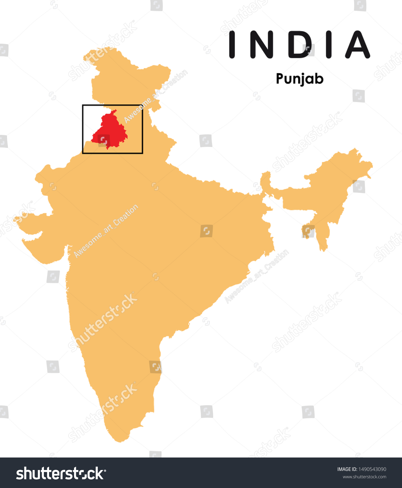 Vector Illustration Punjab India Map Stock Vector (Royalty Free) 1490543090