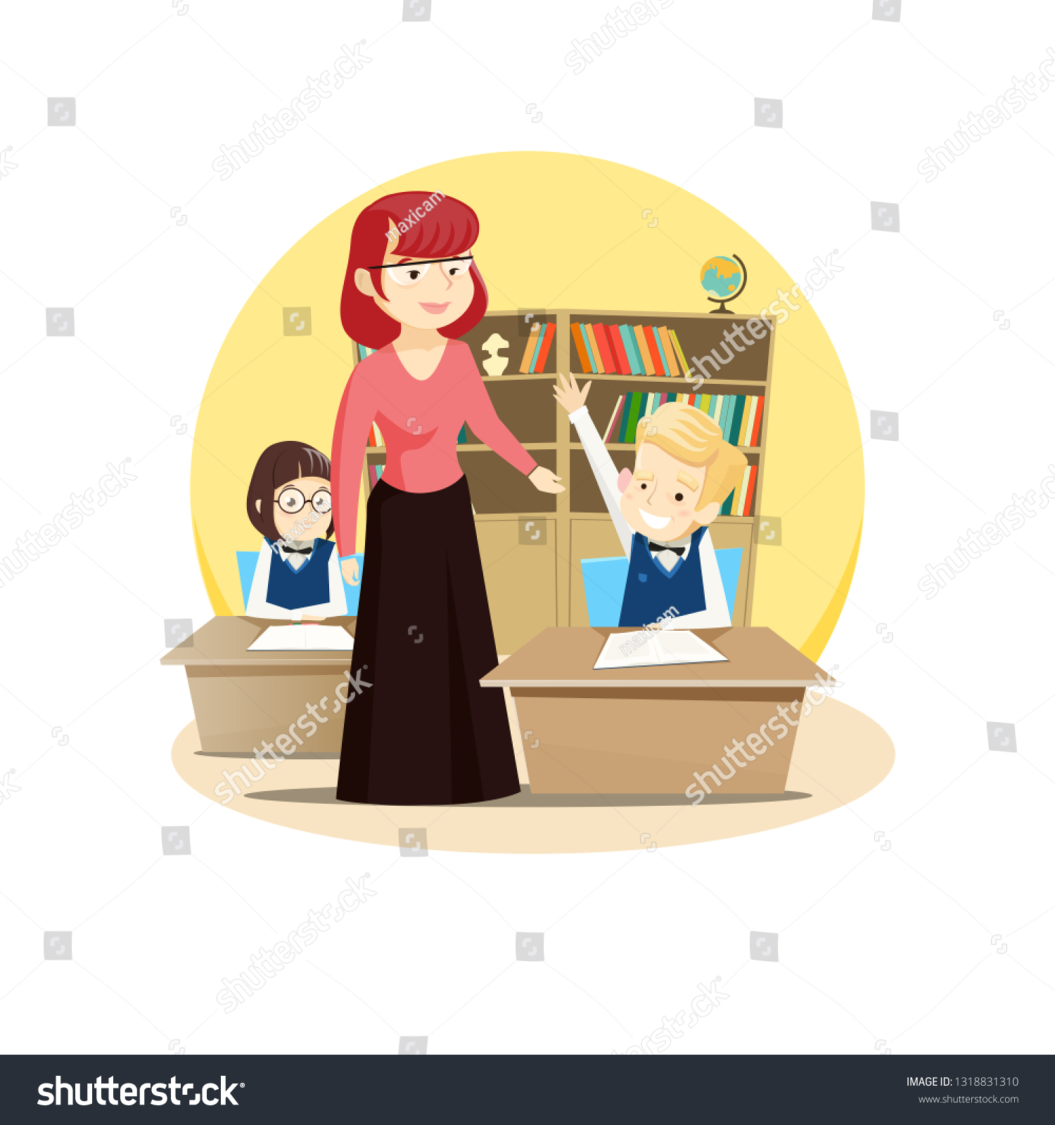 Vector Illustration Redhaired Teacher Leads Class Stock Vector