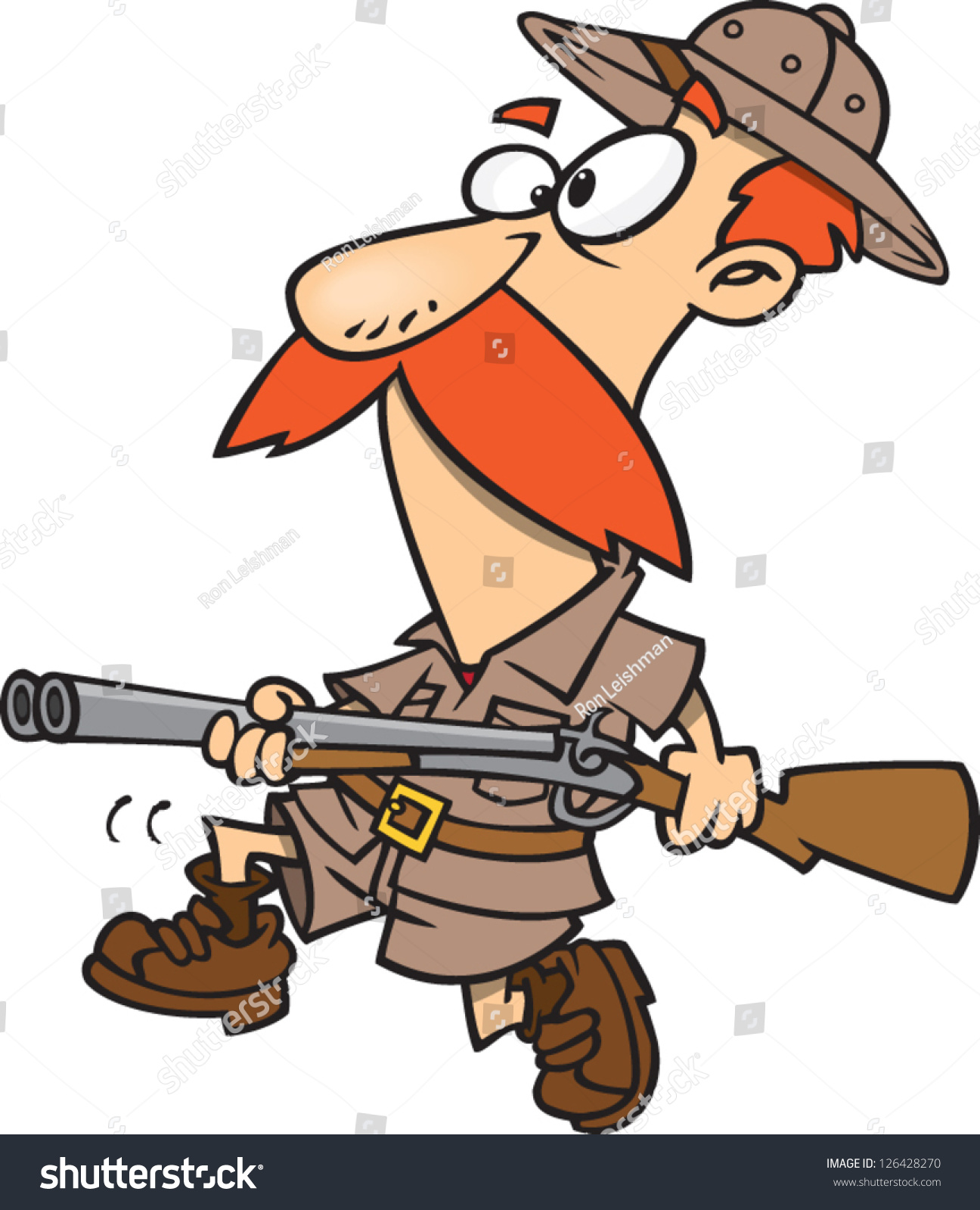 Vector Illustration Of Red Headed Hunter Holding Rifle And Wearing ...