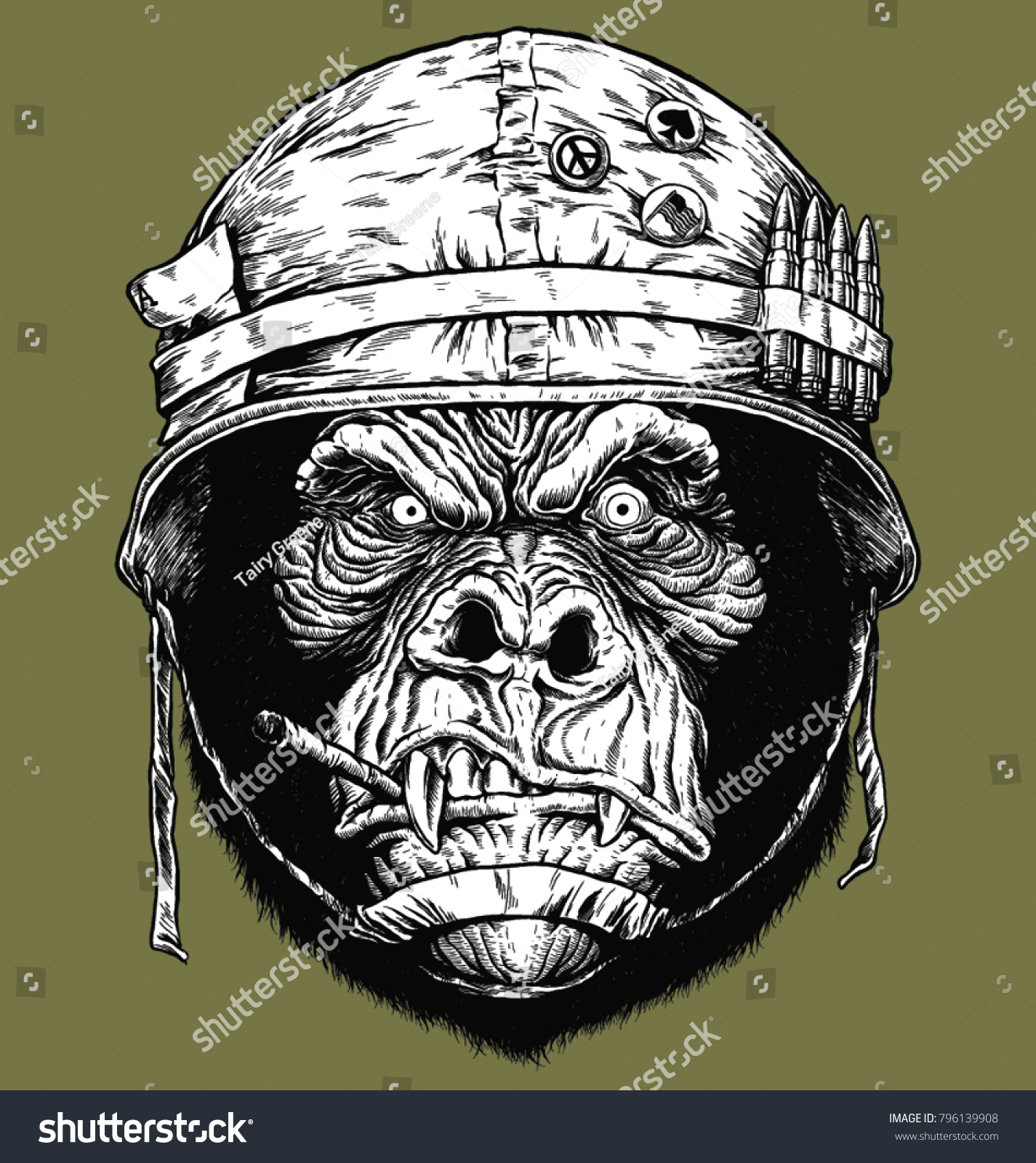 SVG of Vector illustration of 70's Gorilla  / Monkey Soldier svg