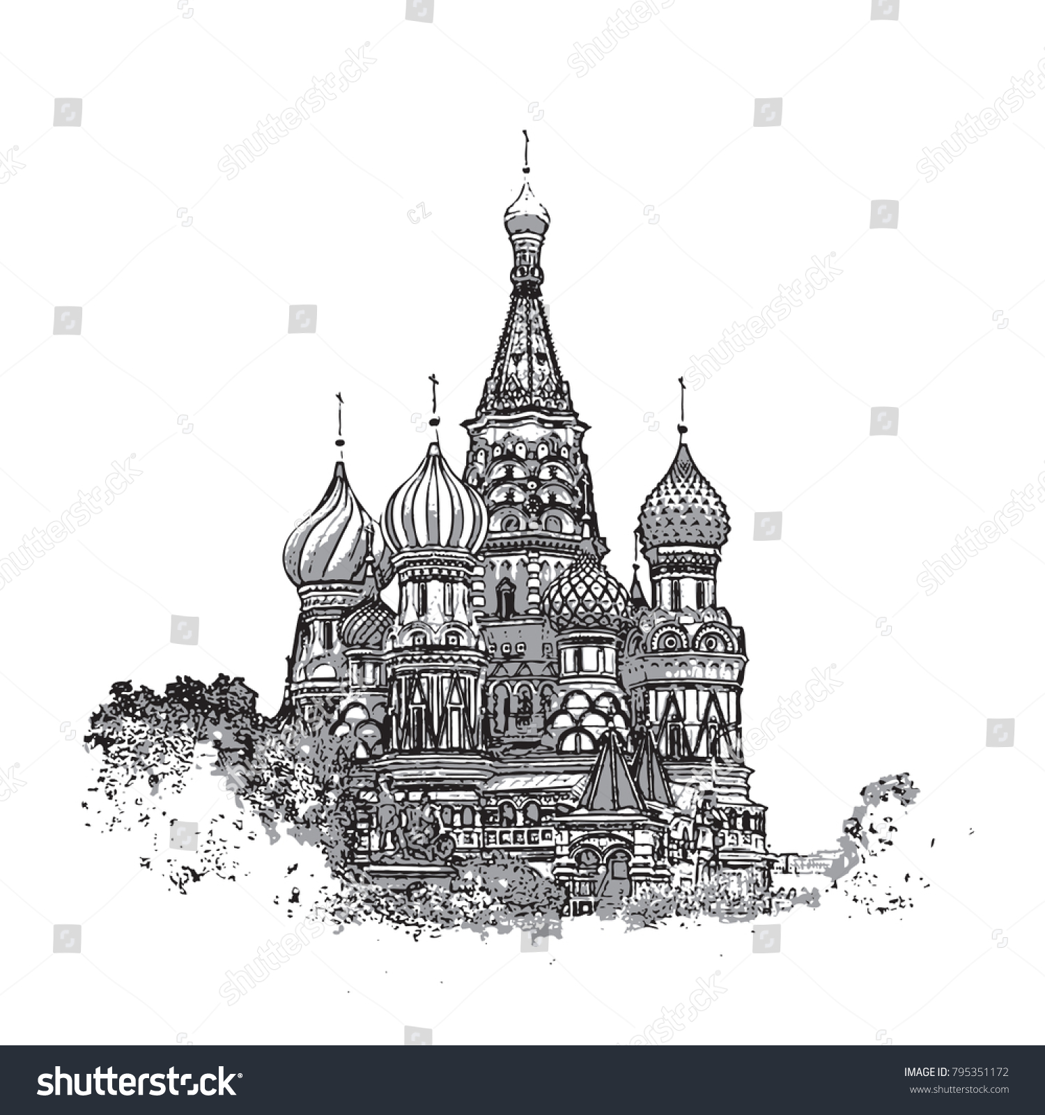 Vector Illustration Saint Basils Cathedral Moscow Stock Vector Royalty Free 795351172 0559