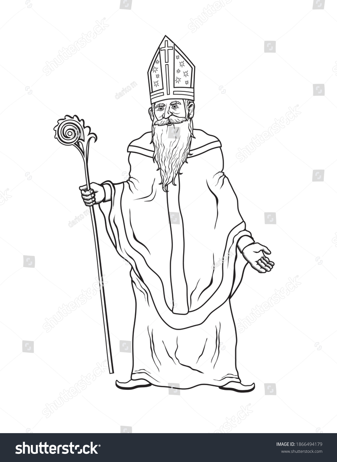 Vector Illustration Saint Nicholas Black White Stock Vector (Royalty ...