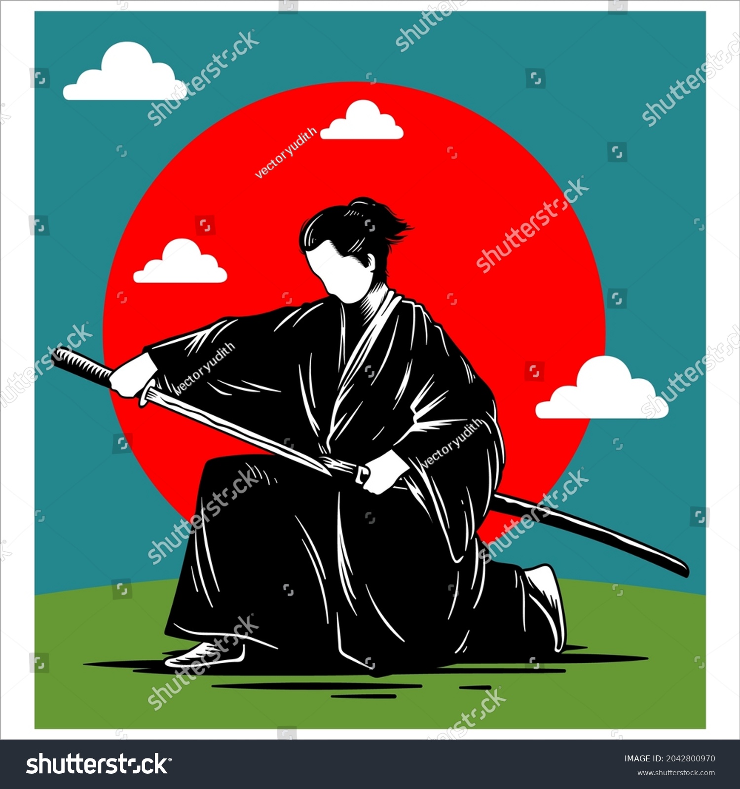 Vector Illustration Samurai Land Rising Sun Stock Vector (Royalty Free ...