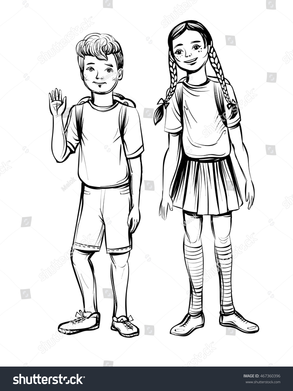 Vector Illustration School Children Boy Girl Stock Vector Royalty Free