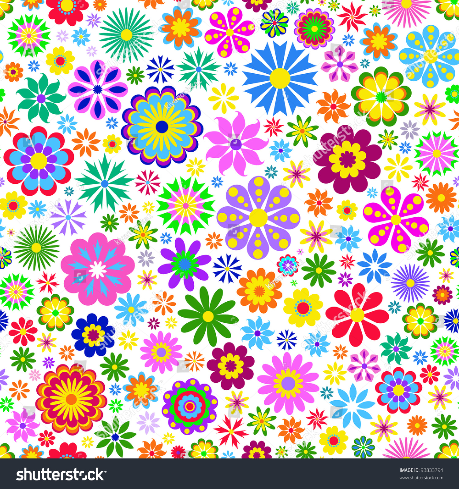 Vector Illustration Seamless Pattern Colorful Flowers Stock Vector ...