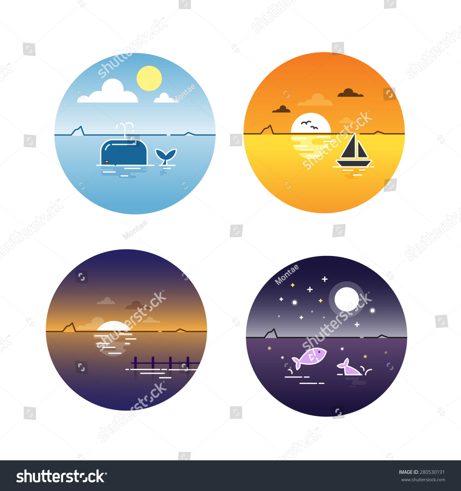 Vector Illustration Seascapes Day Cycle Day Stock Vector 280530191 ...