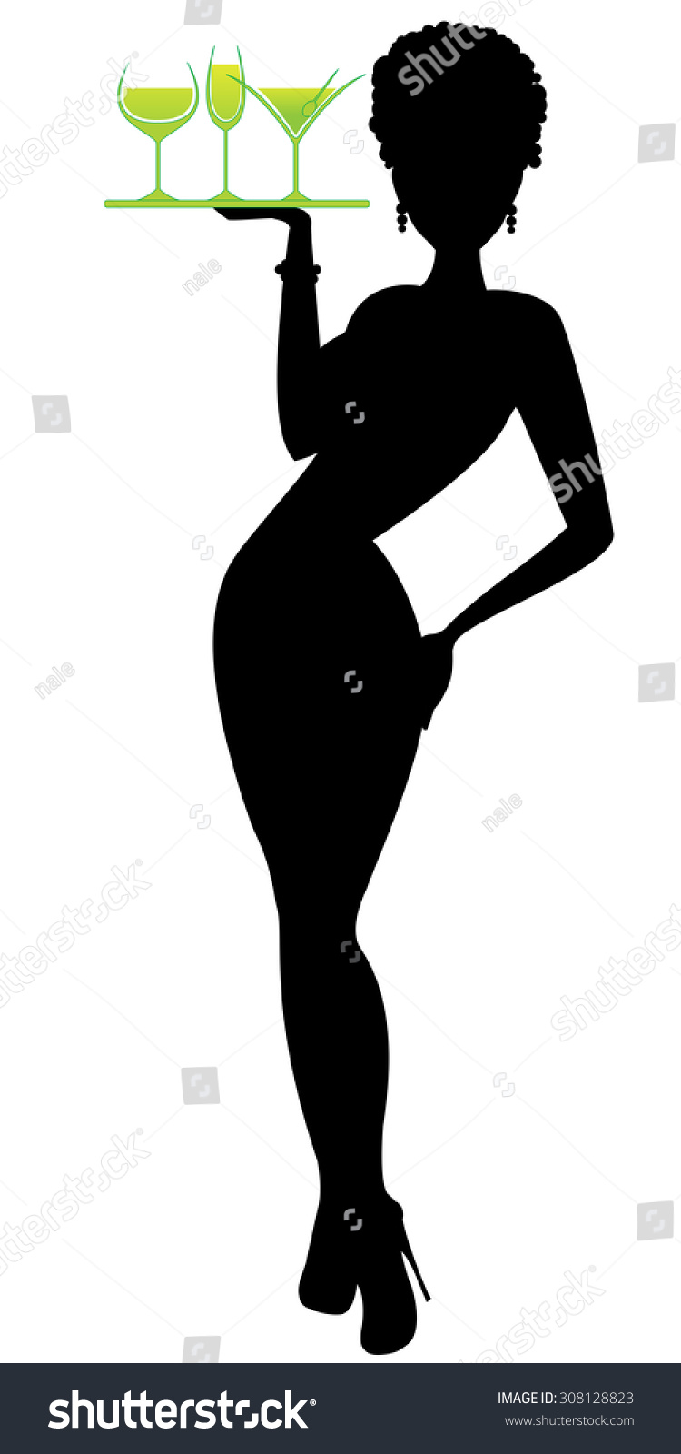 Vector Illustration Sexy Waitresss Silhouette Carrying