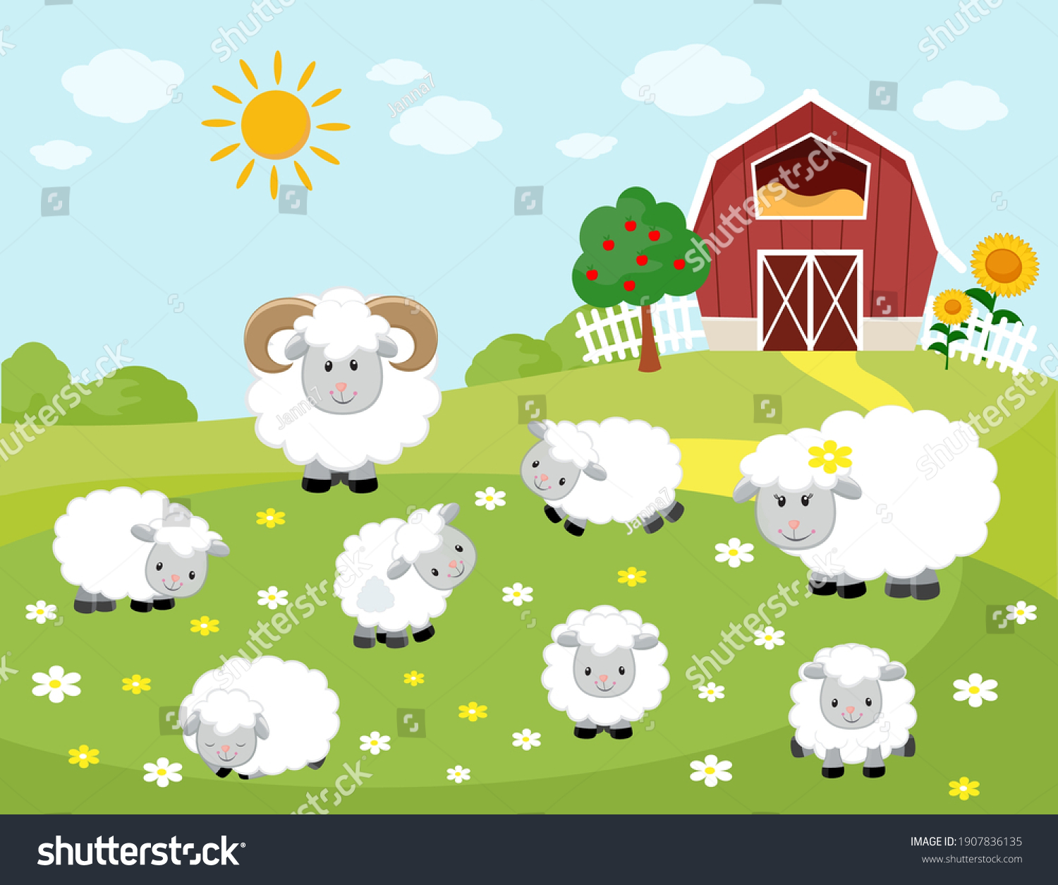 Vector Illustration Sheep Family Cartoon Style Stock Vector (Royalty ...