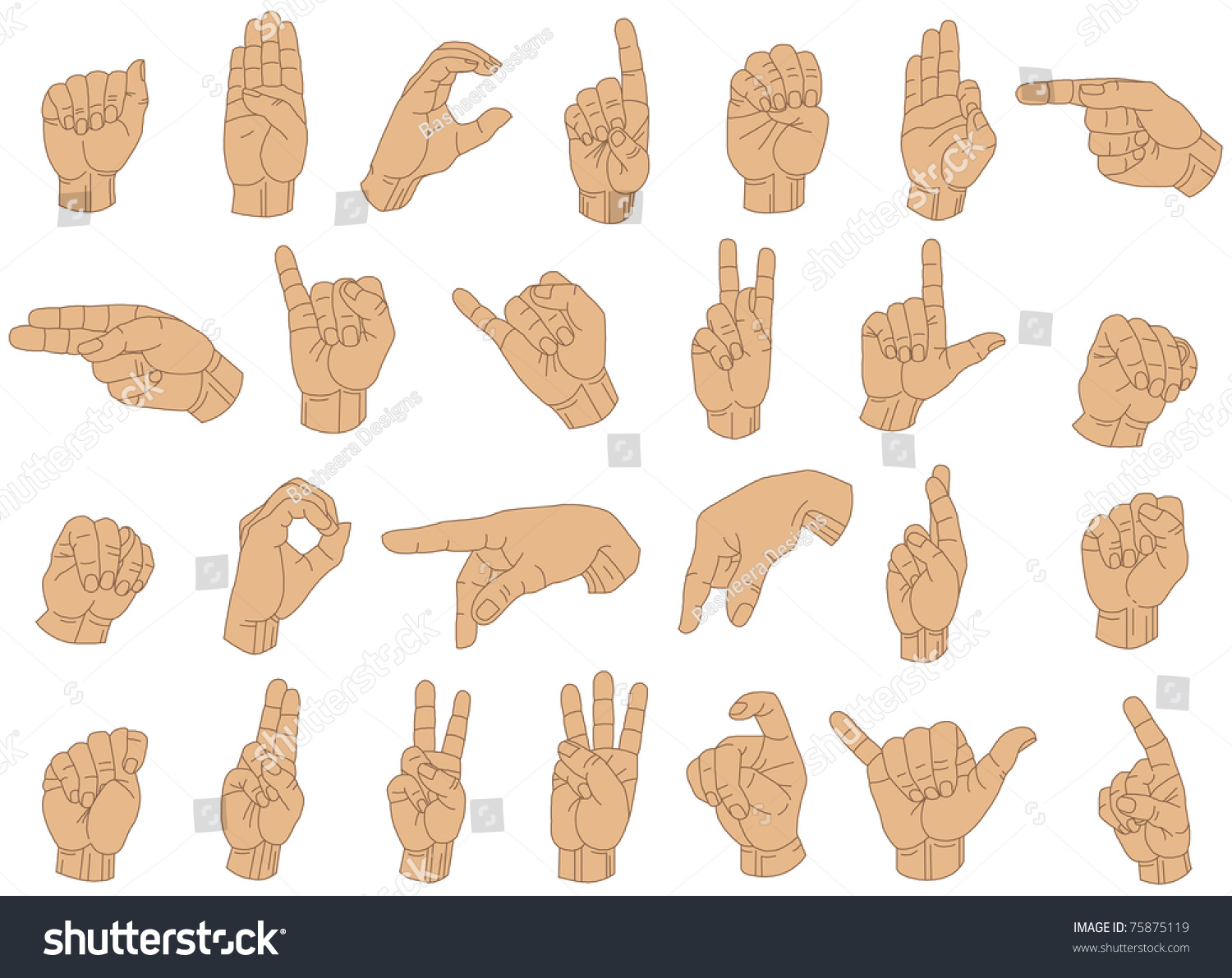 Vector Illustration Sign Language Hand Gestures Stock Vector 75875119 ...