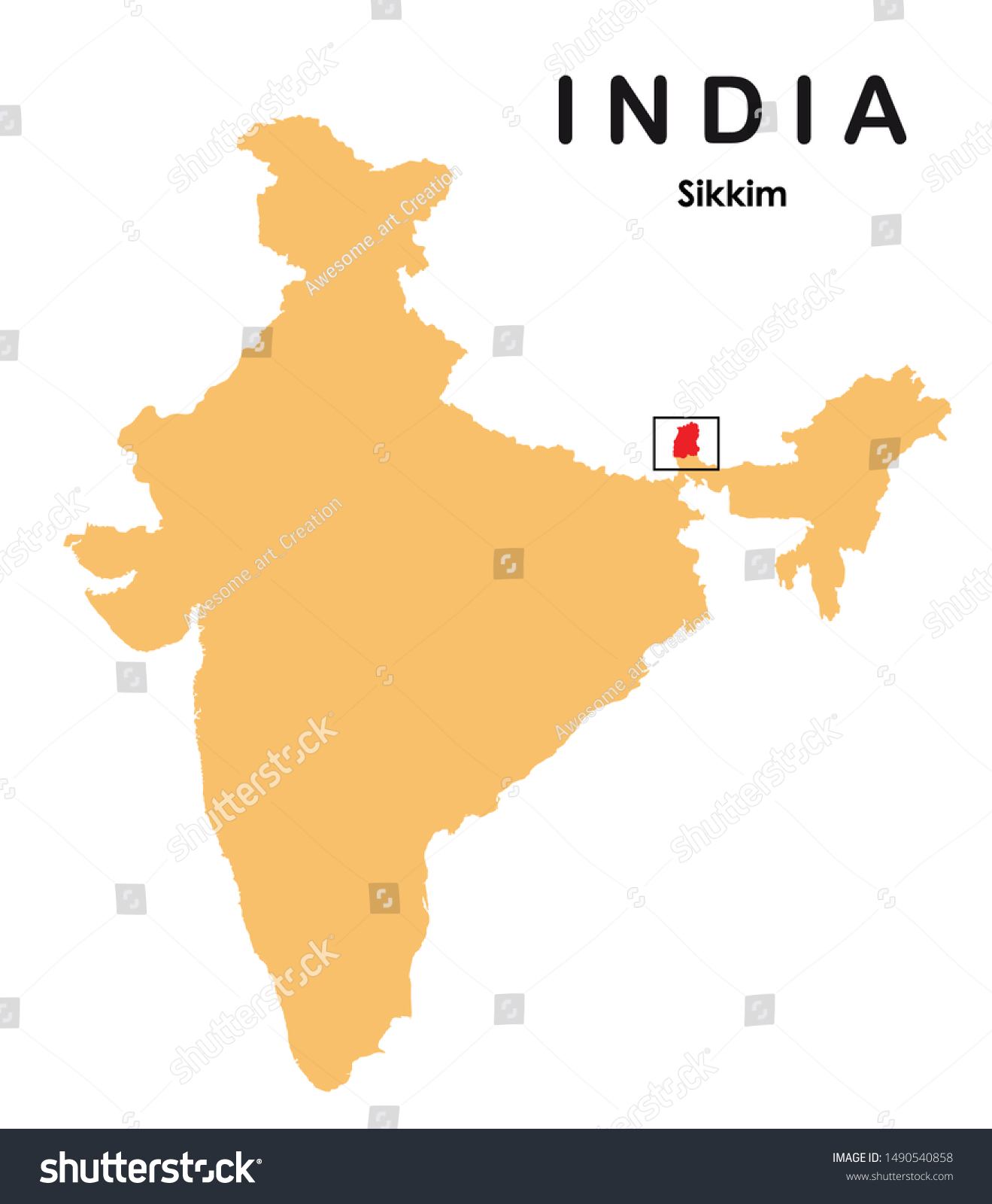 Vector Illustration Sikkim India Map Stock Vector Royalty Free