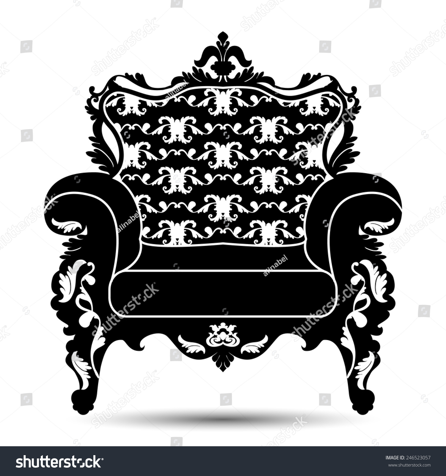 recommend clip art: Vector illustration of silhouette of retro armchair in baroque style isolated on white background