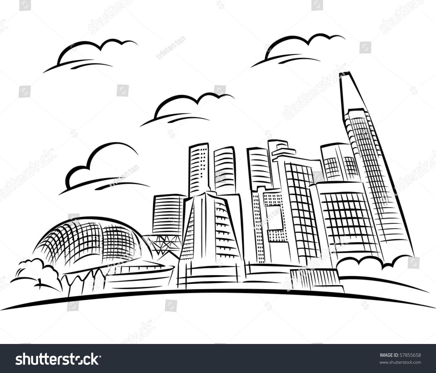 Vector Illustration Of Singapore Skyline. - 57855658 : Shutterstock