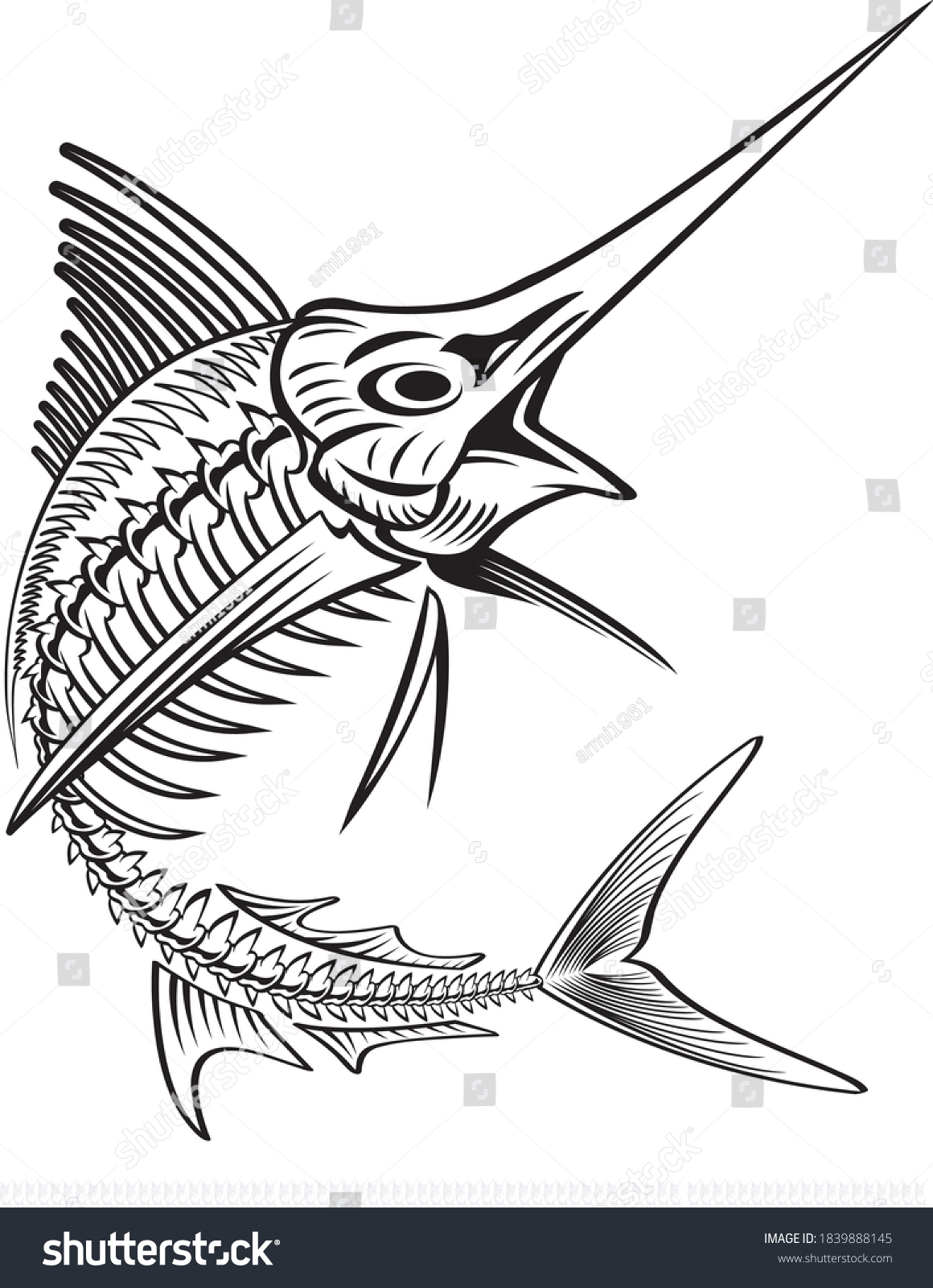 SVG of vector illustration of skeleton marlin svg