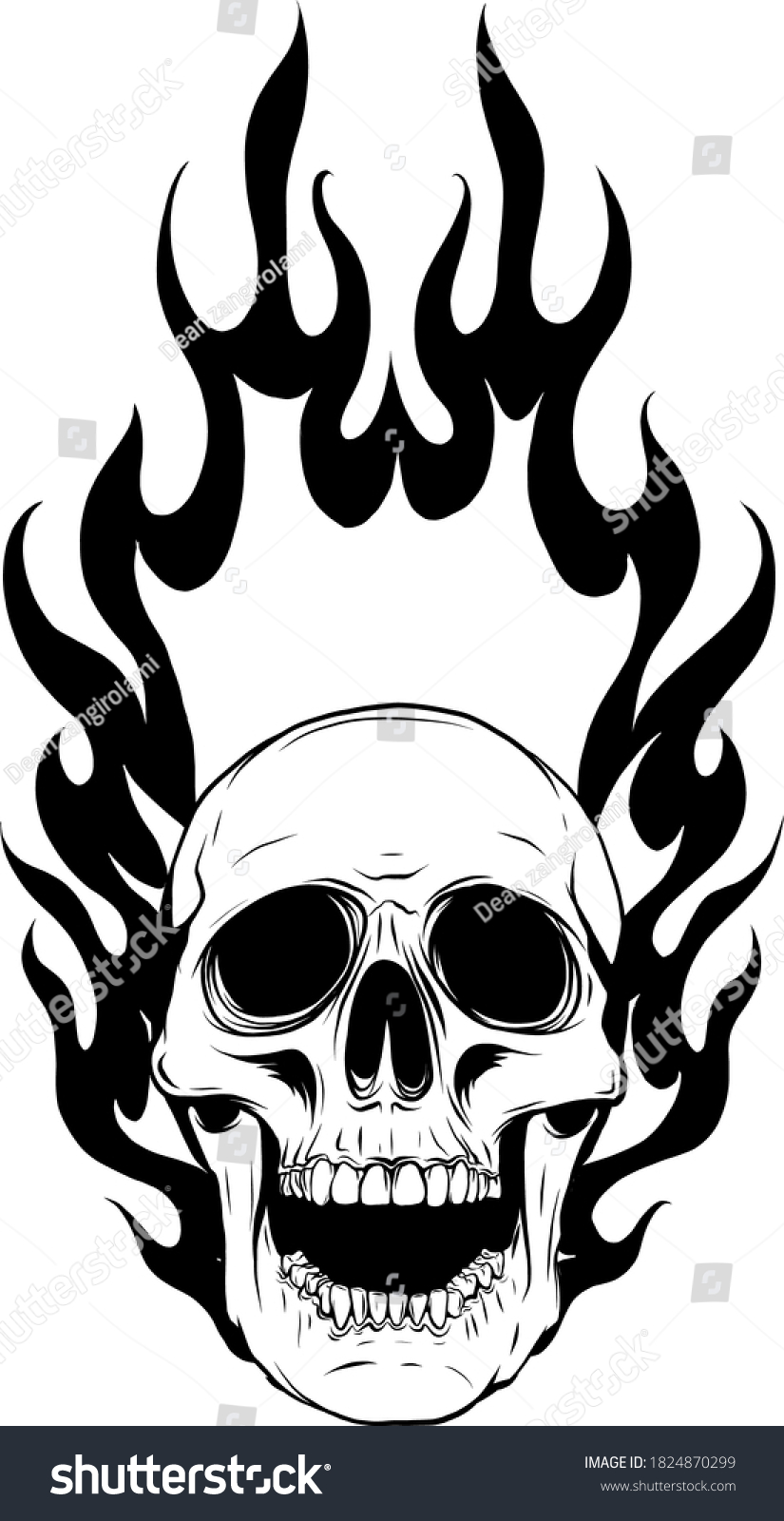 Vector Illustration Skull Falling Fire Flame Stock Vector (Royalty Free ...