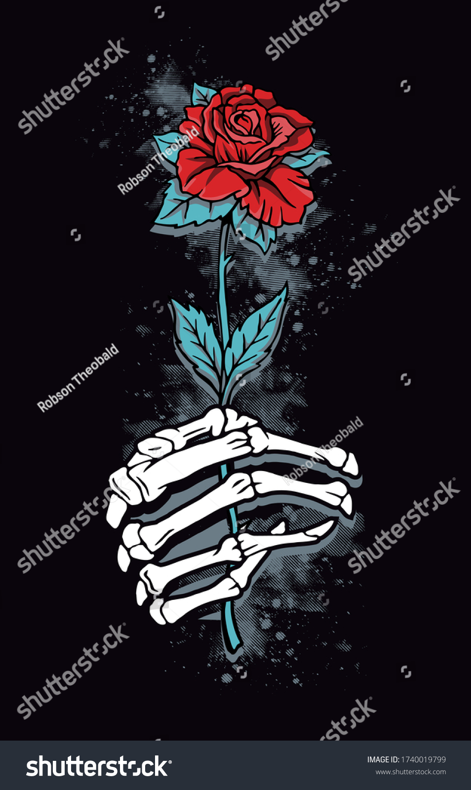 Vector Illustration Skull Hand Holding Rose Stock Vector (Royalty Free ...