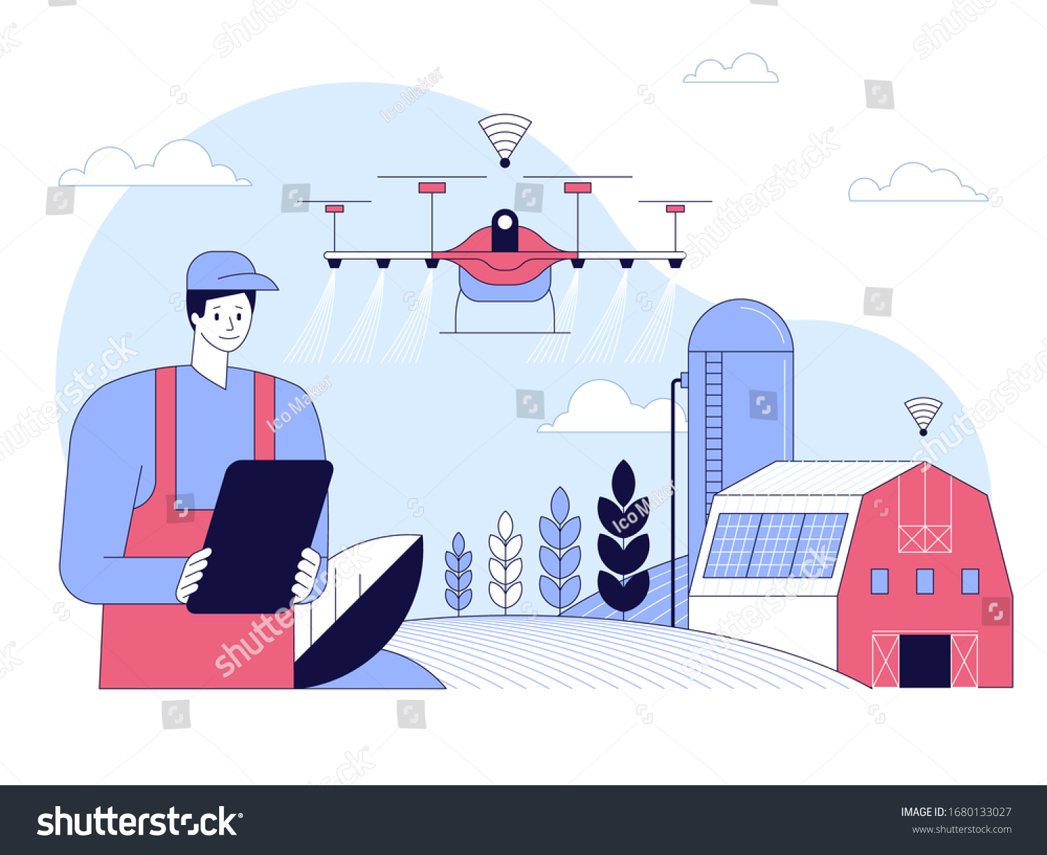 Vector Illustration Smart Farm Drone Control Stock Vector (Royalty Free ...