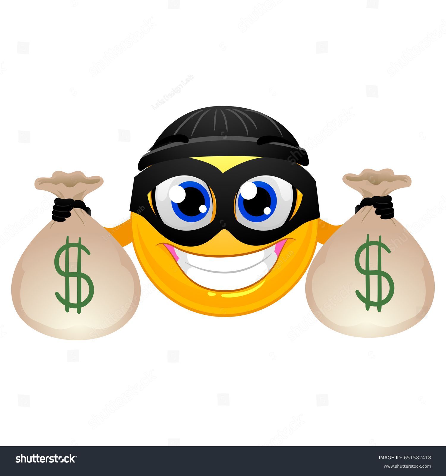 SVG of Vector Illustration of Smiley Emoticon Burglar holding Money Bag svg