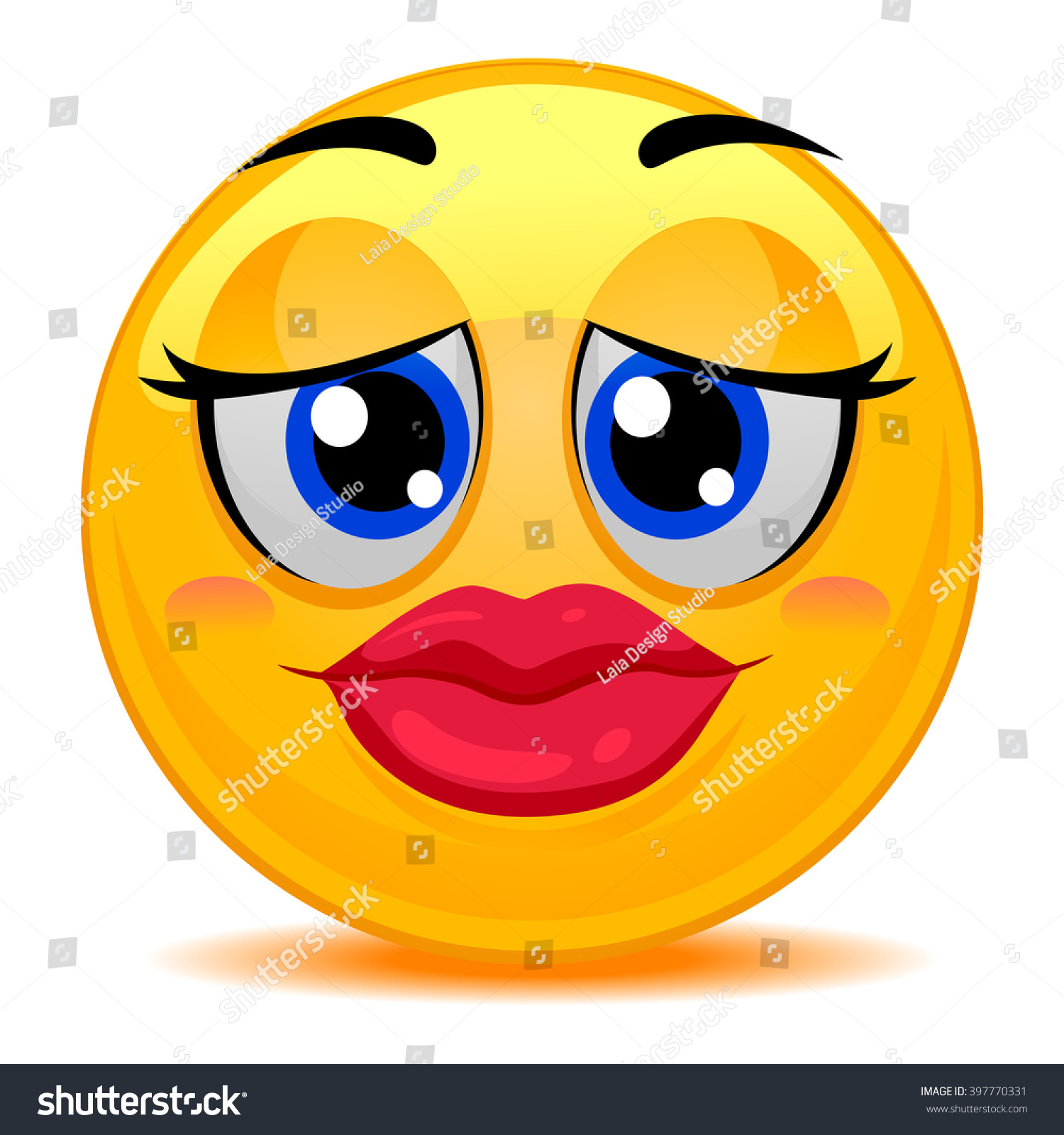 Vector Illustration Of Smiley Emoticon Kissable Lips - 397770331 ...