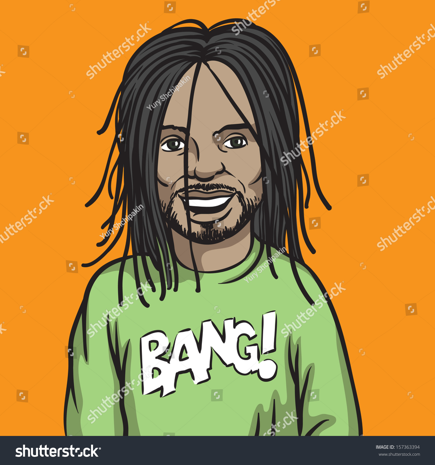 Vector Illustration Of Smiling Black Man With Dreadlocks. Easy-Edit ...