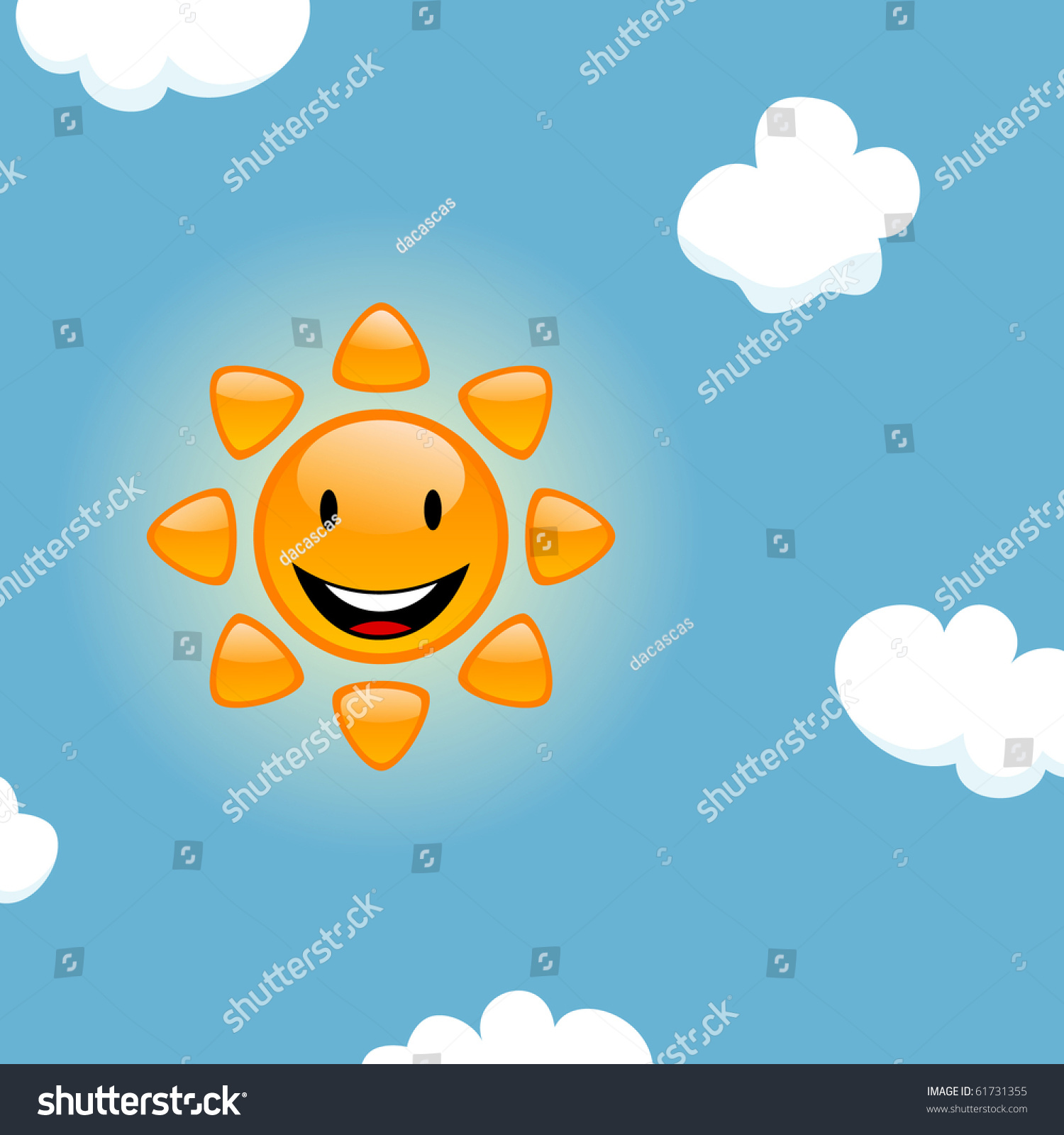 Vector Illustration Of Smiling Cartoon Sun In The Sky - 61731355 ...