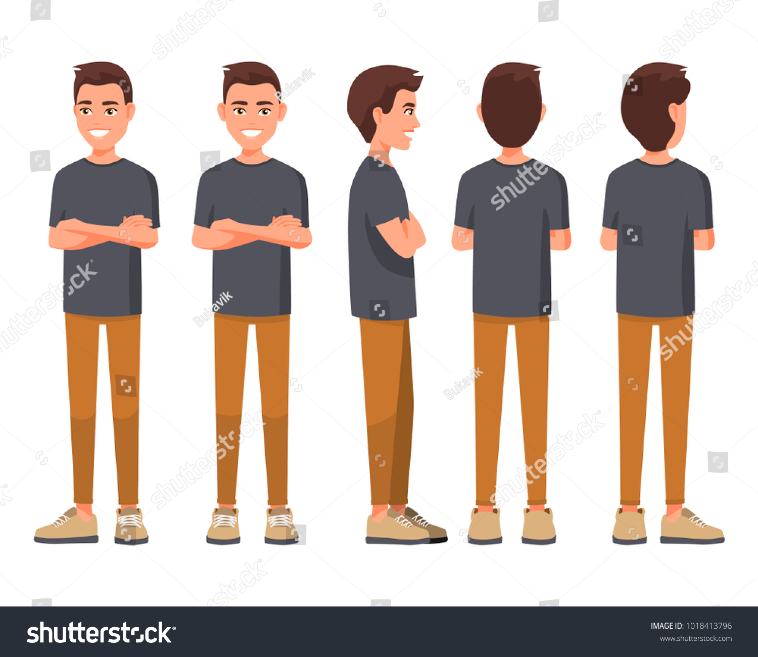 8 264 Cartoon Man Back View Images Stock Photos Vectors Shutterstock   Stock Vector Vector Illustration Of Smiling Men In Casual Clothes With Crossed Arms Cartoon Realistic People 1018413796 