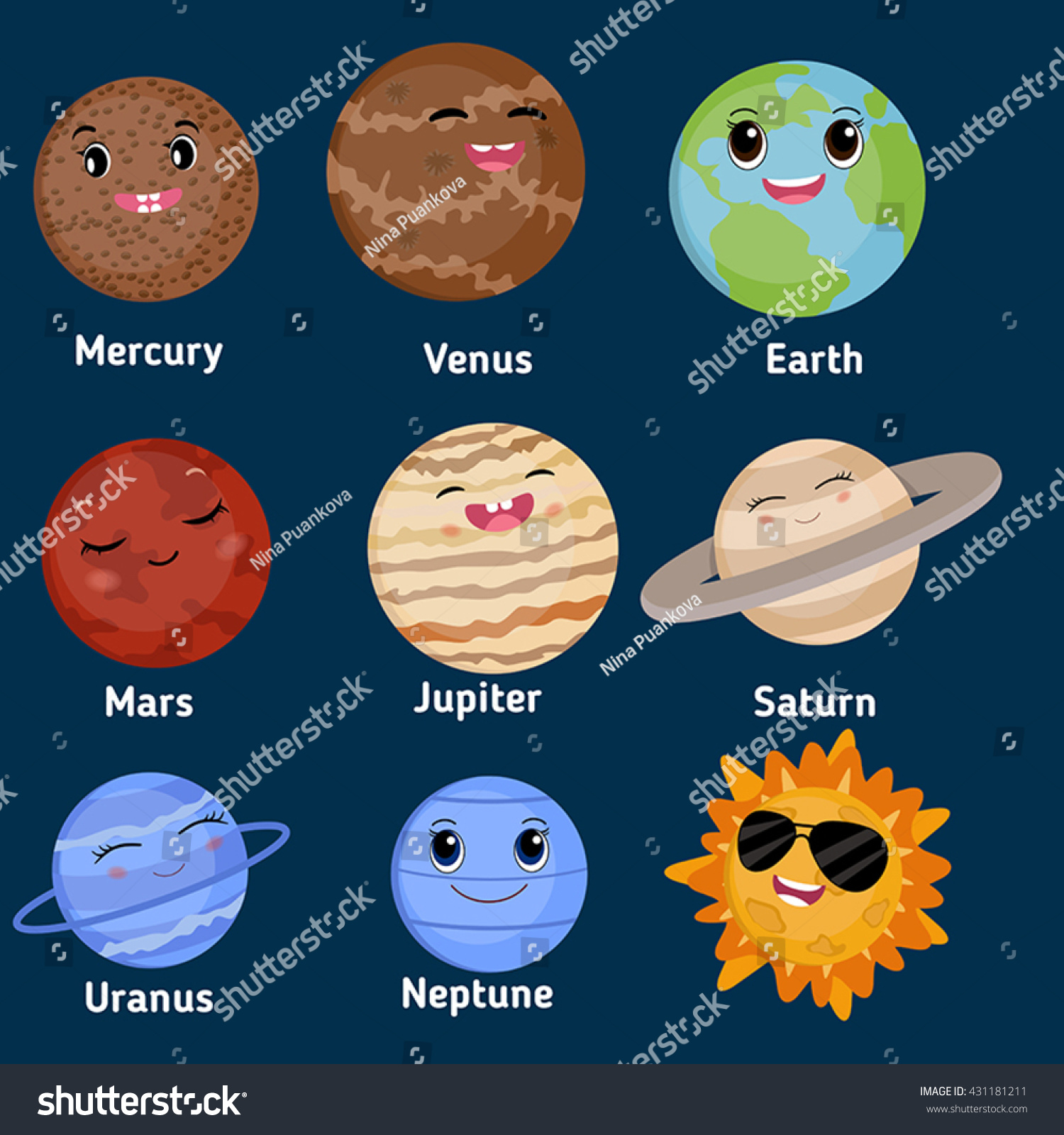 Vector Illustration Smiling Planets Sun Cartoon Stock Vector (Royalty ...