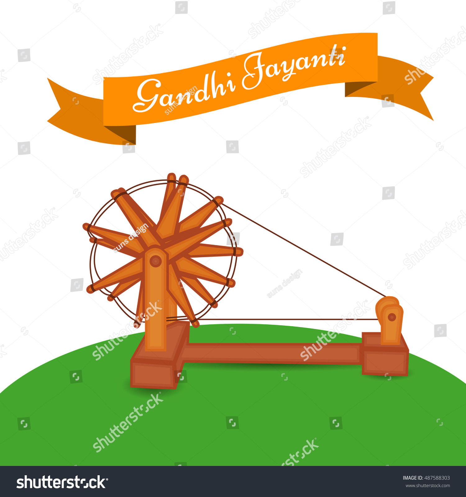 Vector illustration of spinning wheel on India background for Gandhi Jayanti.