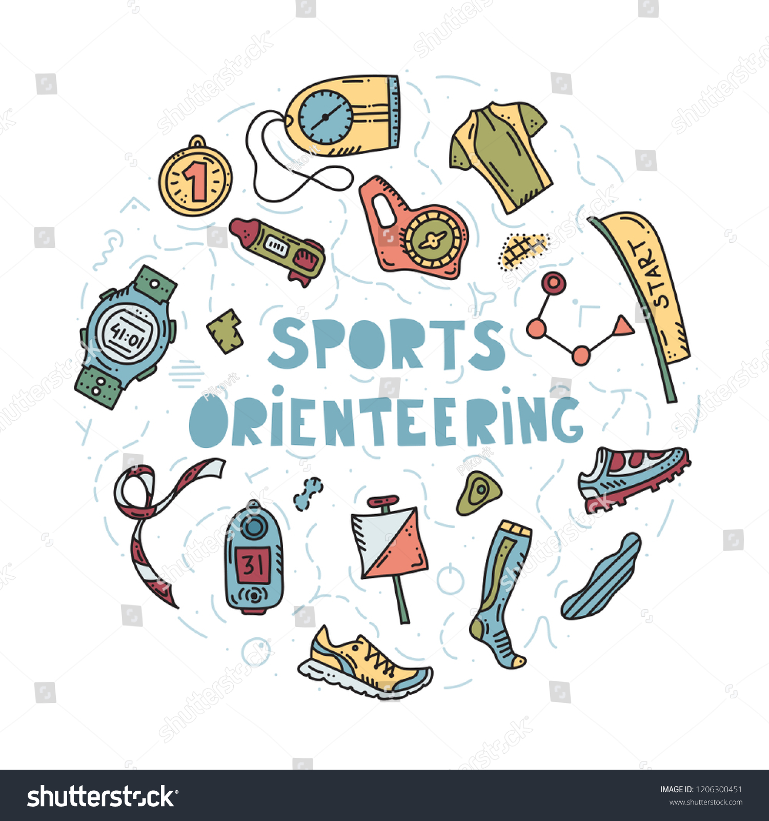 Vector Illustration Sport Orienteering Isolated Elements Stock With Regard To Orienteering Control Card Template