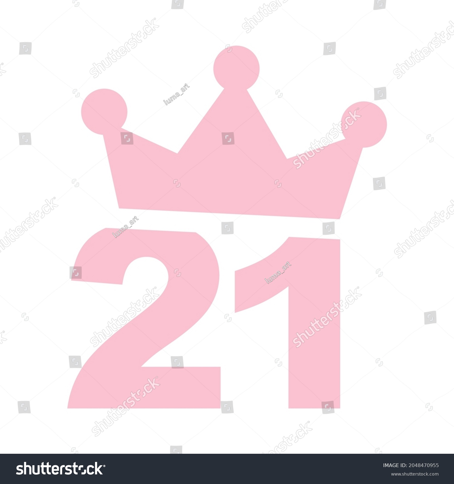 SVG of Vector illustration of 21st birthday party pink clip art icon - Number twenty one with a crown svg