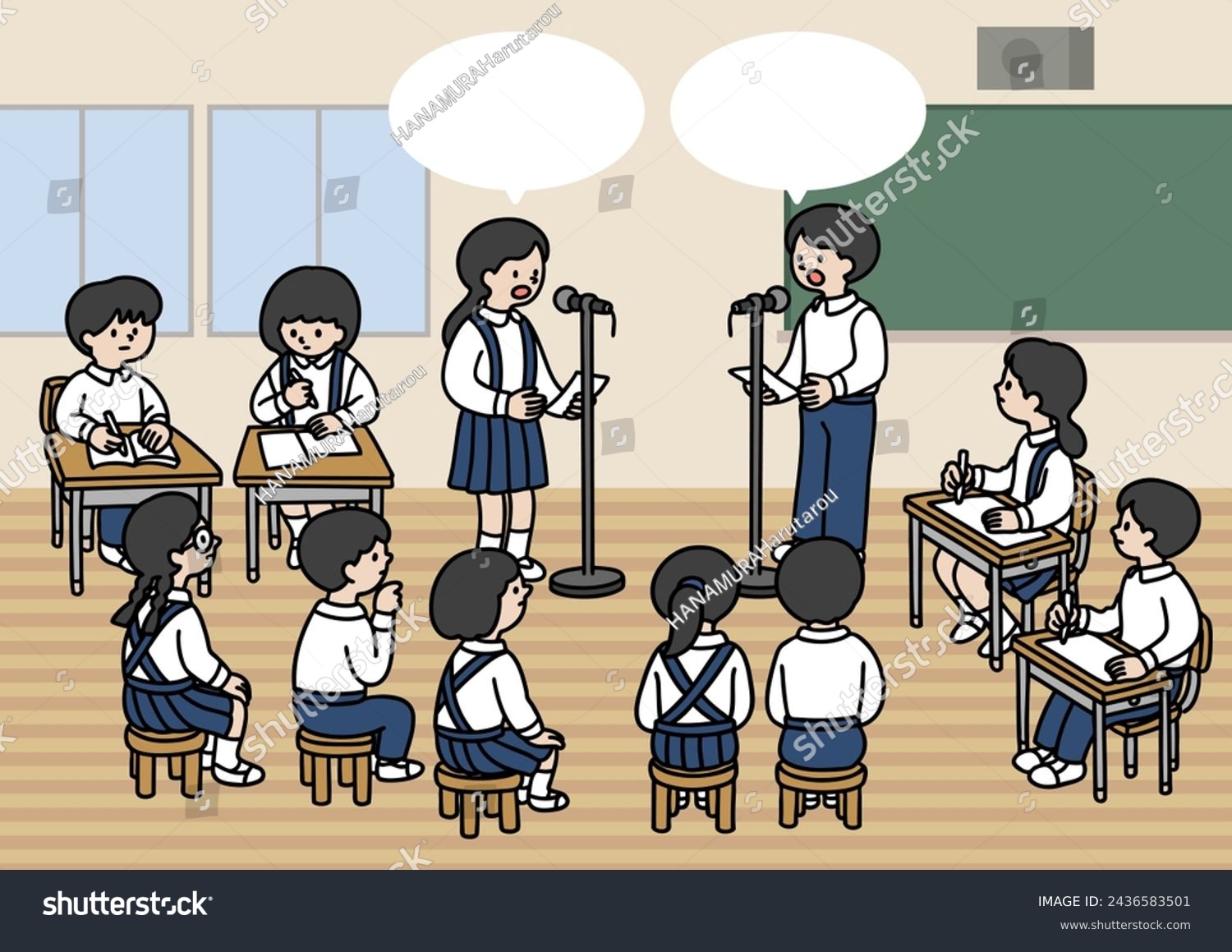 SVG of Vector illustration of students debating in the classroom svg