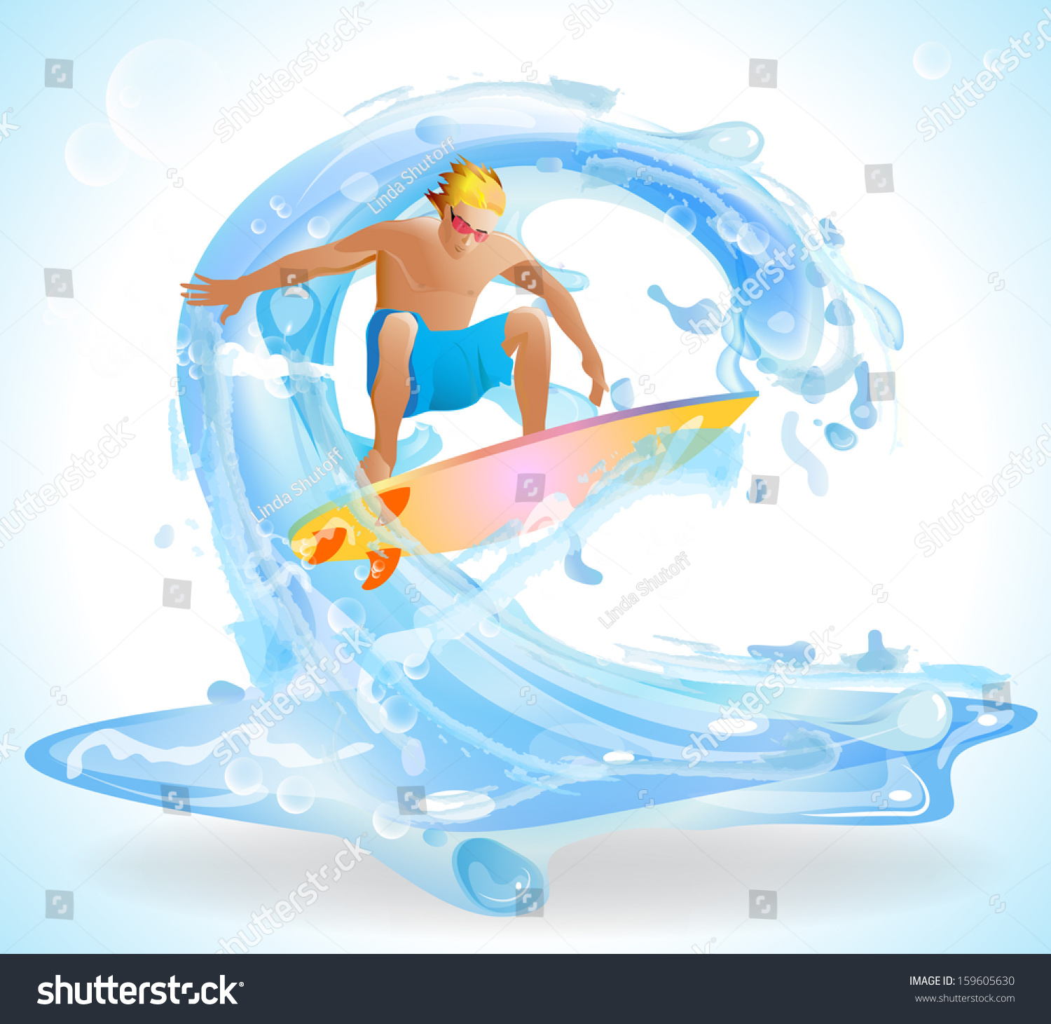 Vector Illustration Surfer Riding Big Wave Stock Vector 159605630 ...