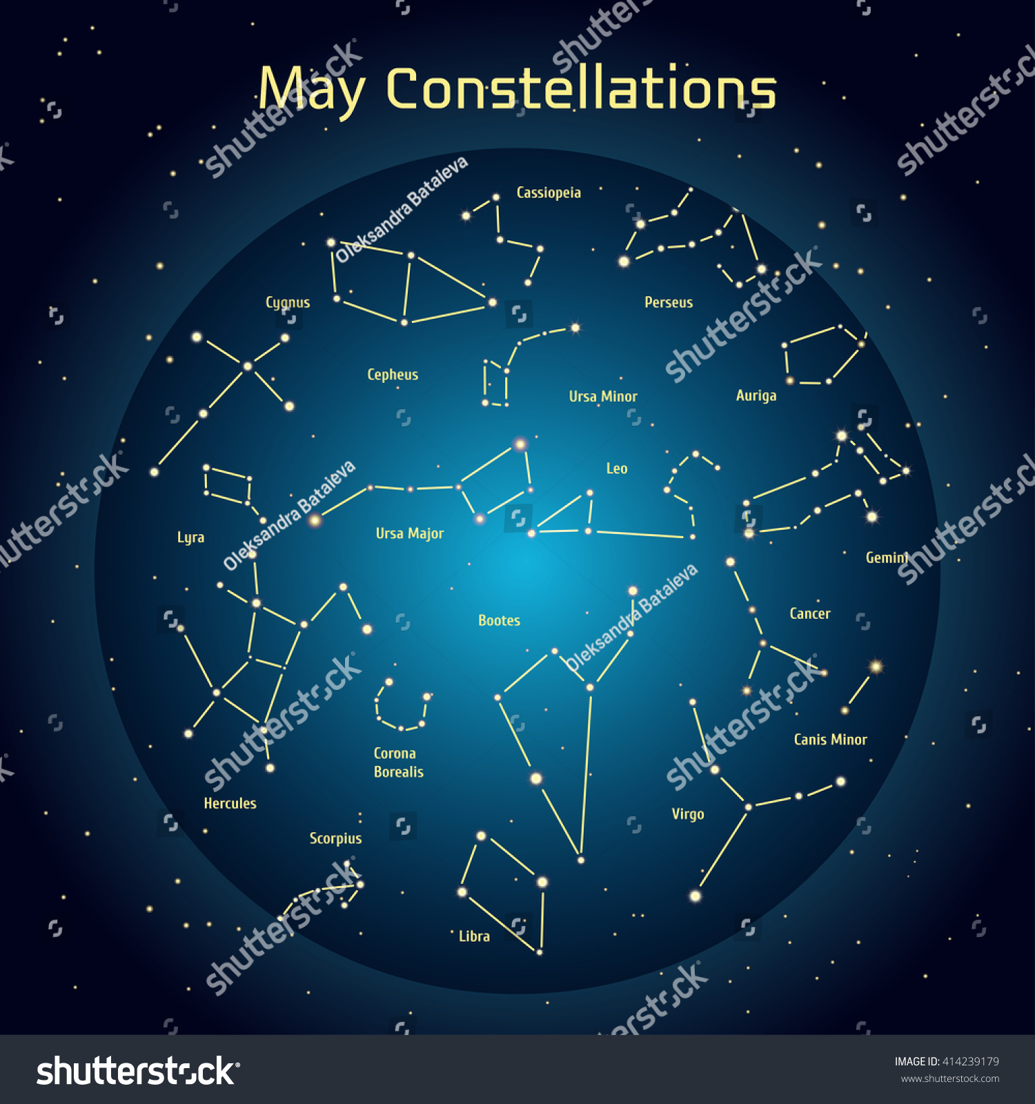 Vector Illustration Constellations Night Sky May Stock Vector (Royalty ...